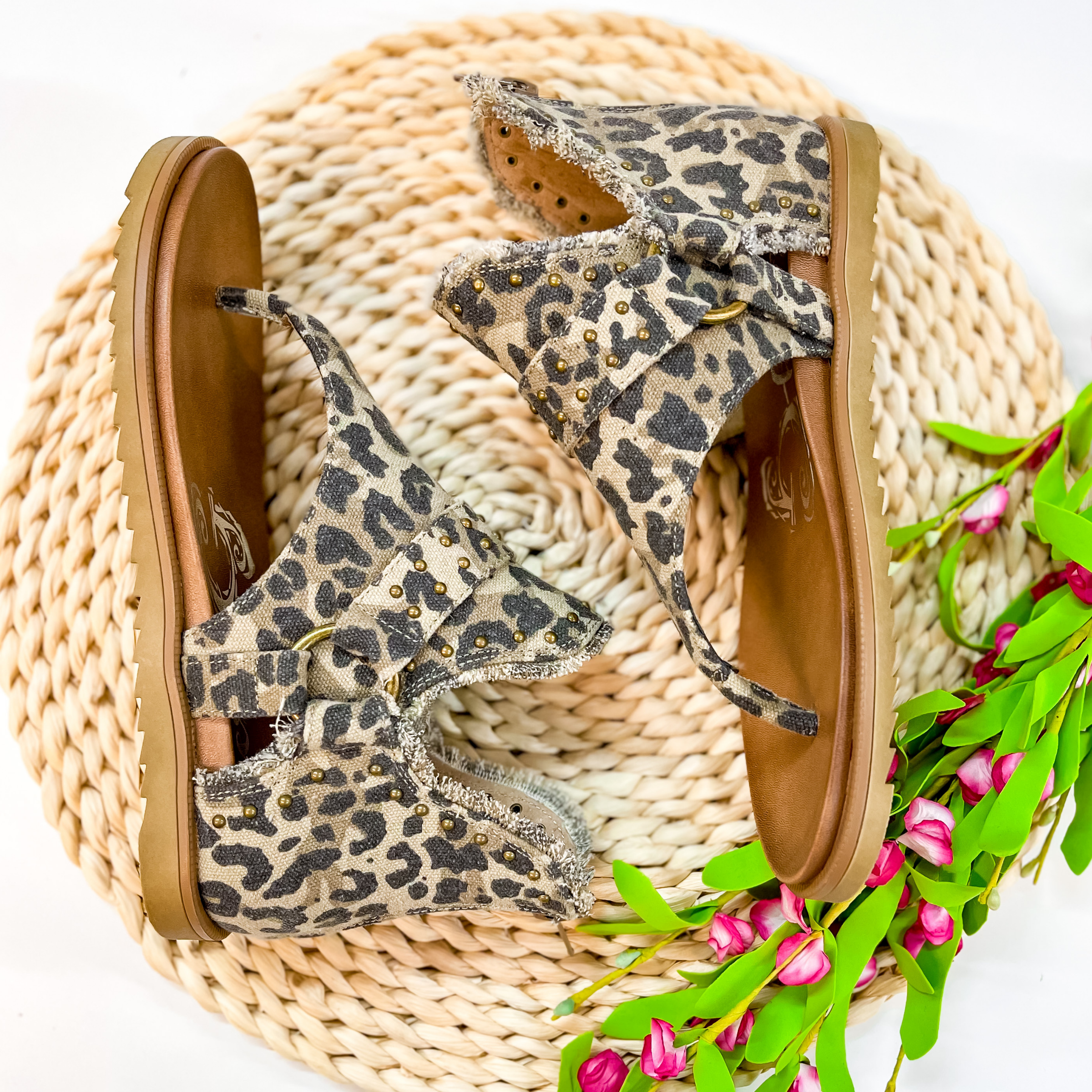 Very G | Life is a Journey Canvas Sandal with Studded Detailing in Leopard - Giddy Up Glamour Boutique