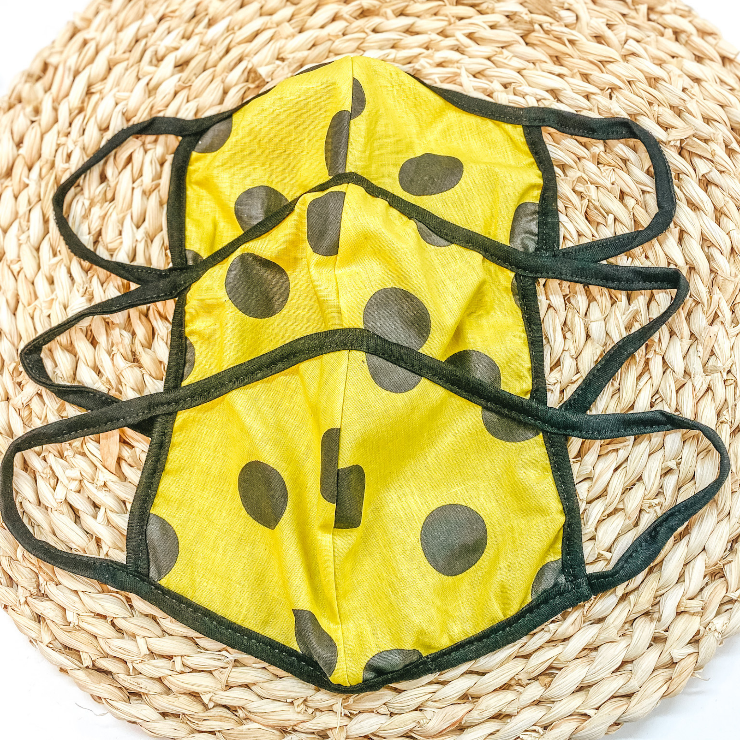 Can't Cover Style Face Covering in Yellow With Black Polka Dots - Giddy Up Glamour Boutique