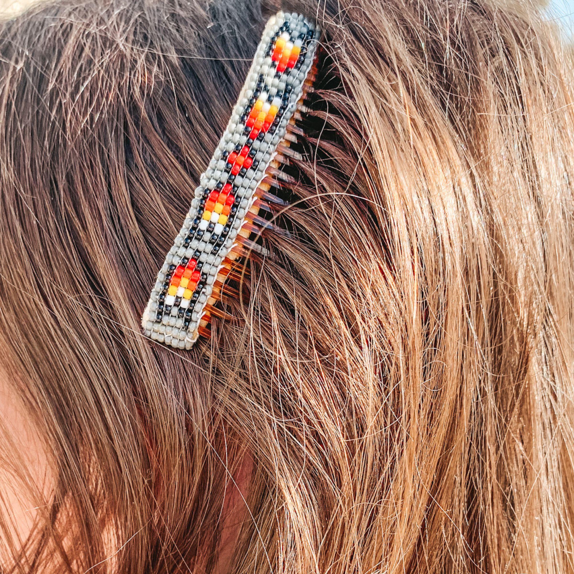 Louisse Yazzie | Navajo Handmade Aztec Beaded Navajo Hair Clip in Grey - Giddy Up Glamour Boutique