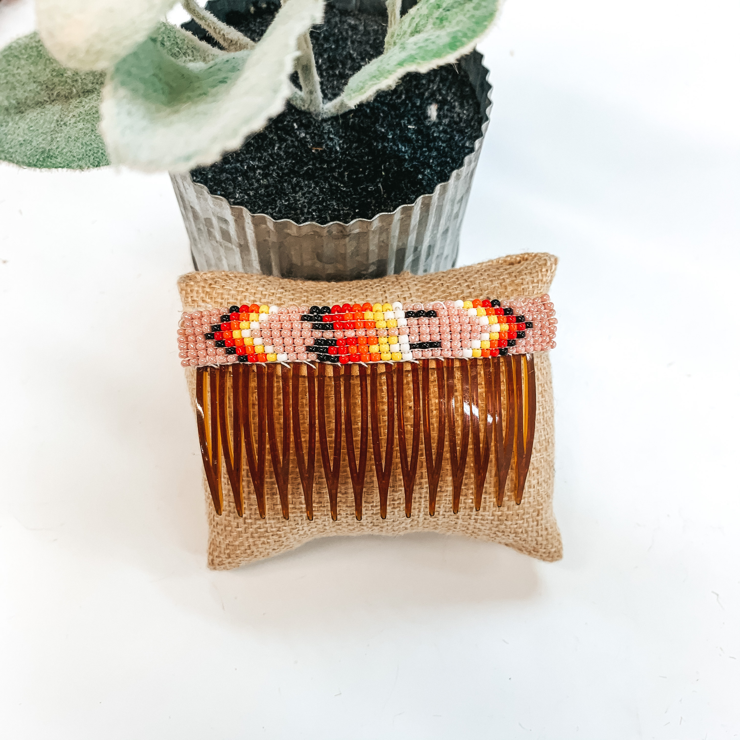 Louisse Yazzie | Navajo Handmade Aztec Beaded Navajo Hair Clip in Light Pink - Giddy Up Glamour Boutique