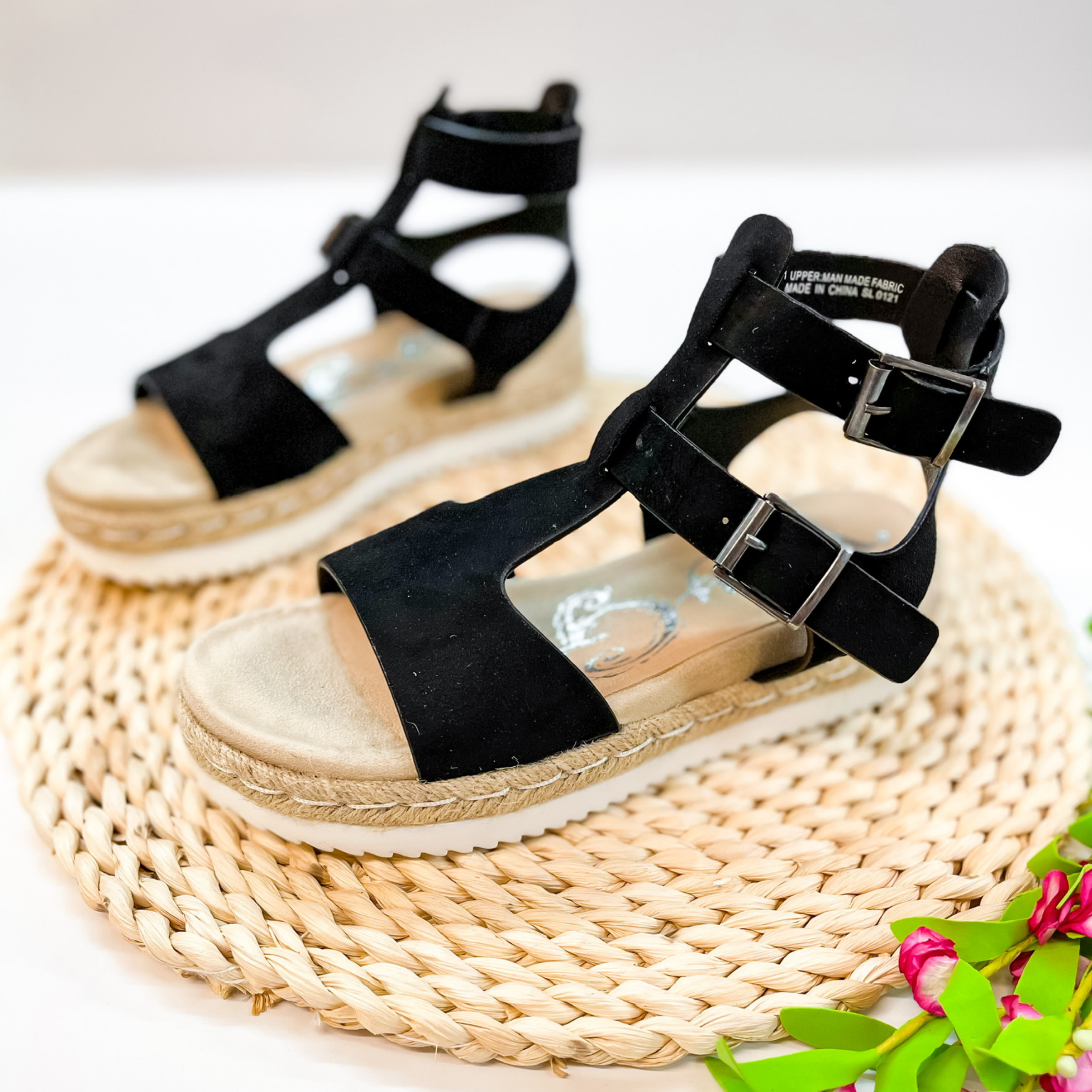 Very G | Coming In Hot Strappy Double Buckle Platform Sandals in Black Suede - Giddy Up Glamour Boutique