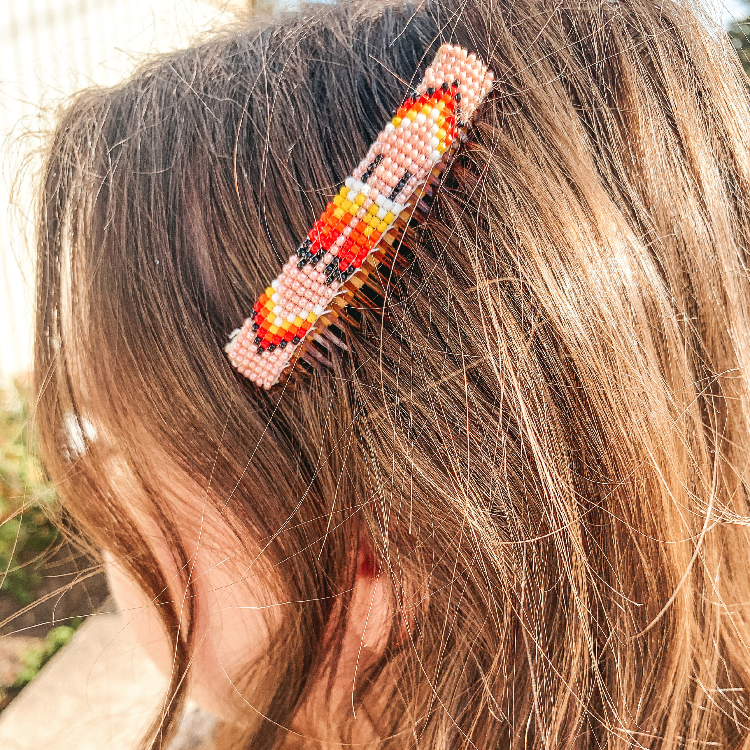 Louisse Yazzie | Navajo Handmade Aztec Beaded Navajo Hair Clip in Light Pink - Giddy Up Glamour Boutique