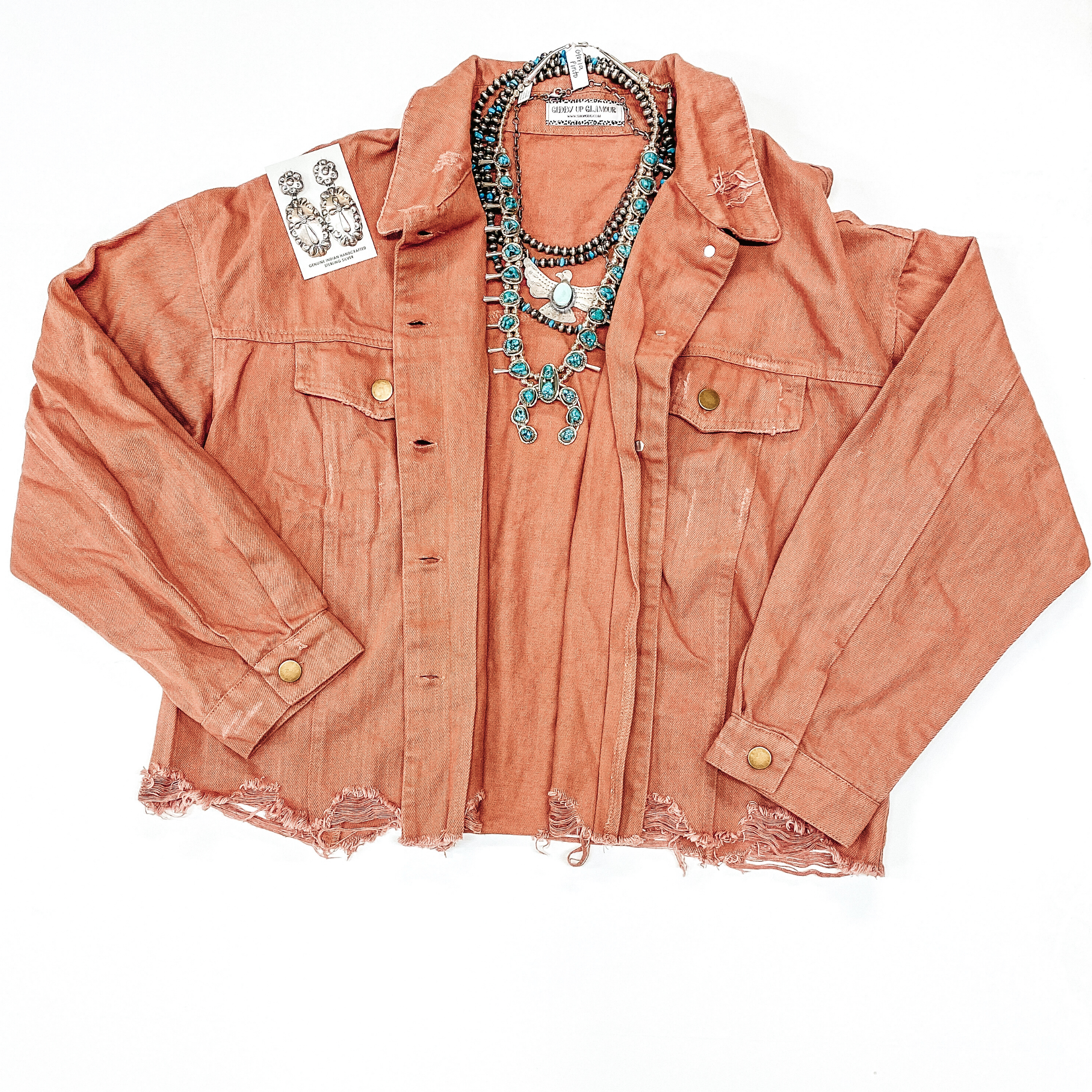 Plus Size | Admire Me Cropped Button Up Denim Jacket in Cinnamon - Giddy Up Glamour Boutique