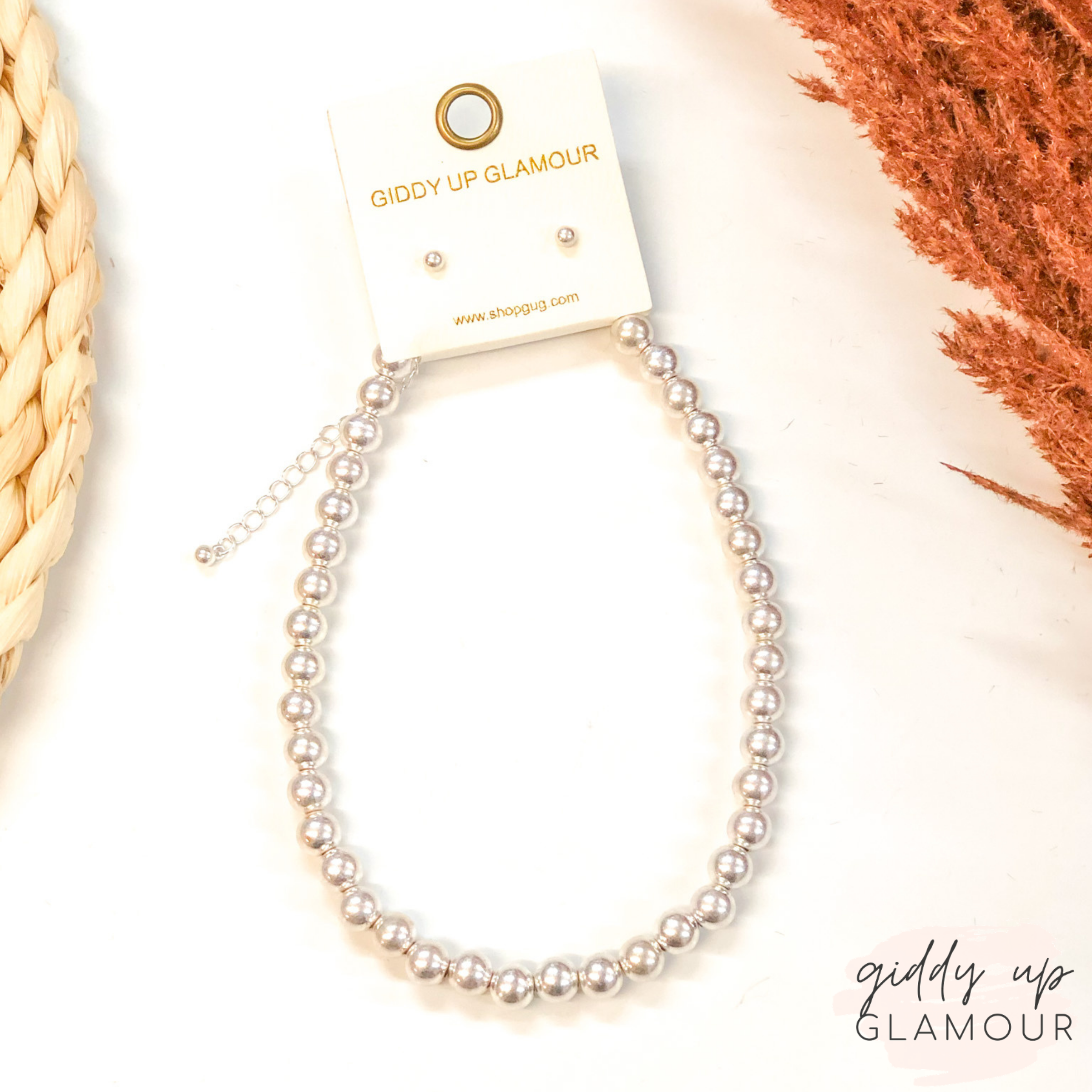 Short Beaded Ball Chain Choker in Silver - Giddy Up Glamour Boutique