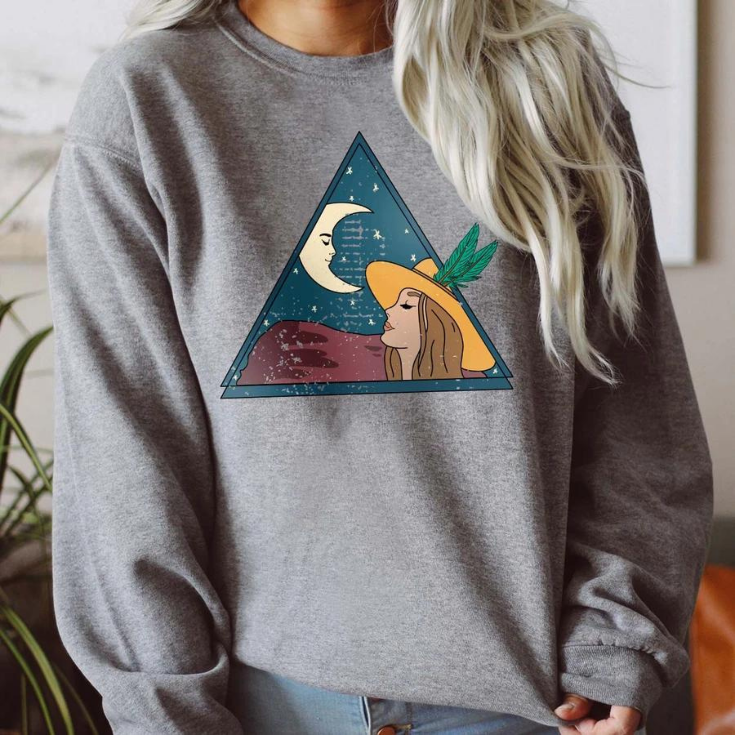 Online Exclusive | Lady and the Moon Graphic Sweatshirt in Grey - Giddy Up Glamour Boutique