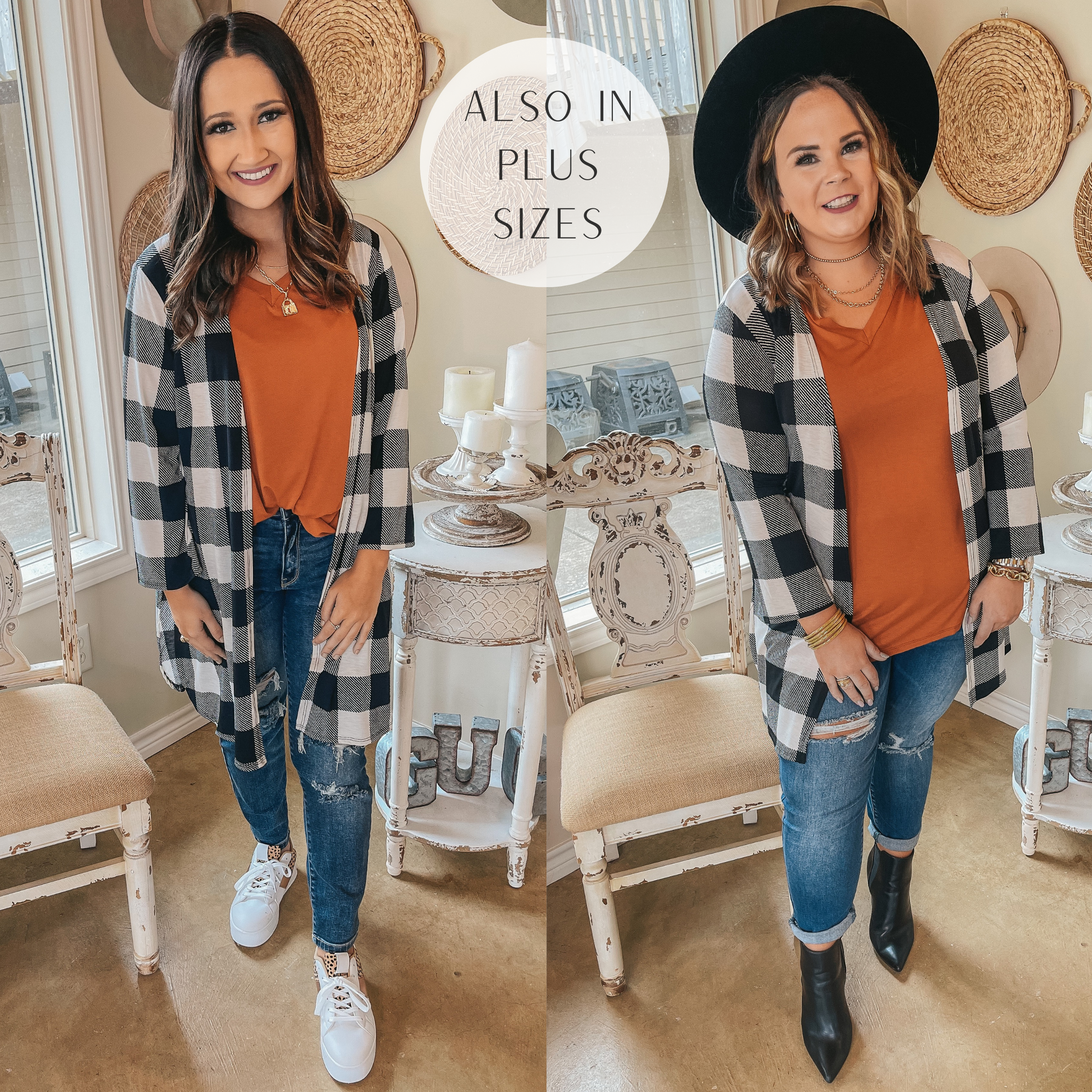 All Eyes On You Buffalo Plaid Cardigan in Ivory & Black - Giddy Up Glamour Boutique