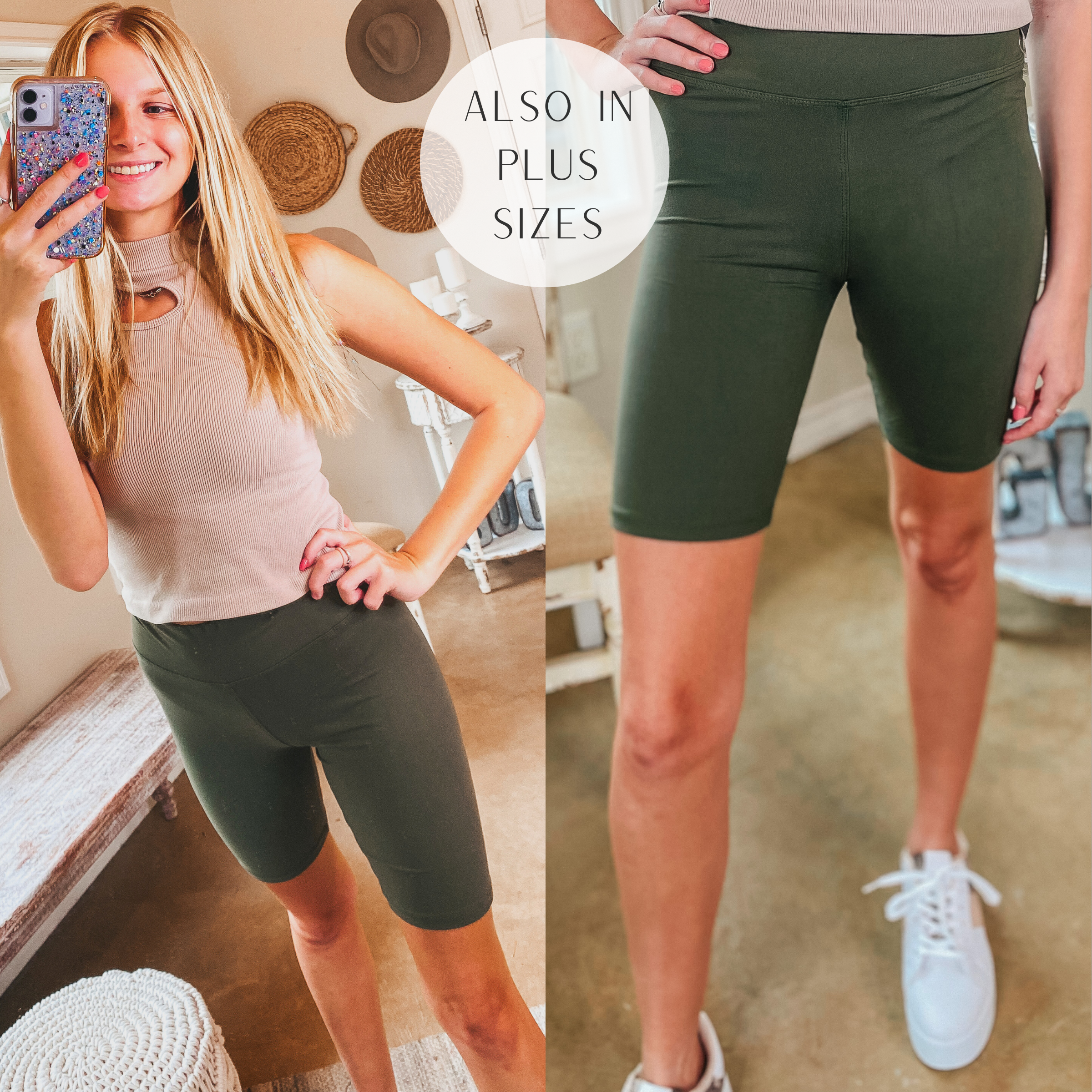 Finish Strong High Waist Biker Shorts in Olive - Giddy Up Glamour Boutique
