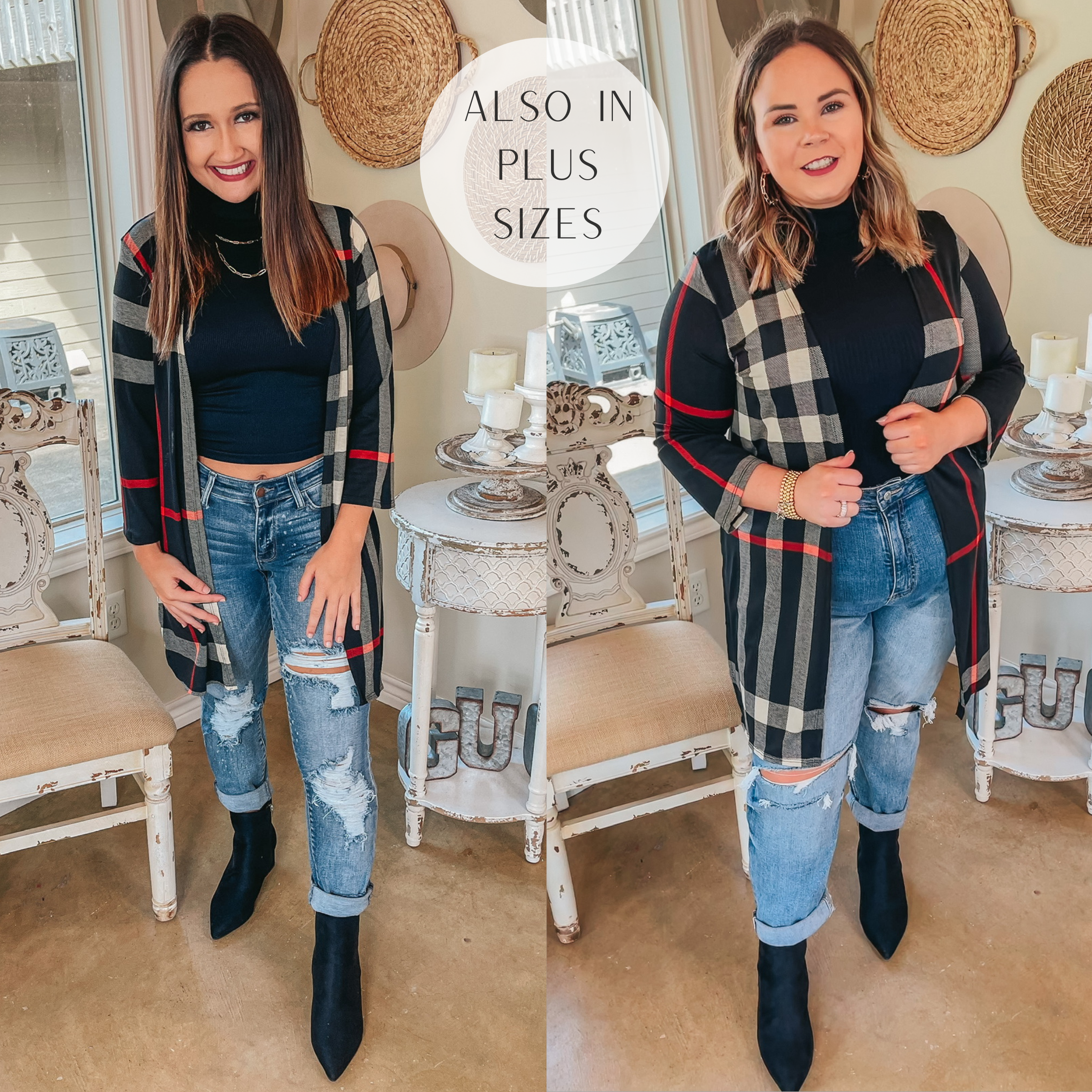 All Eyes On You Plaid Cardigan in Black - Giddy Up Glamour Boutique