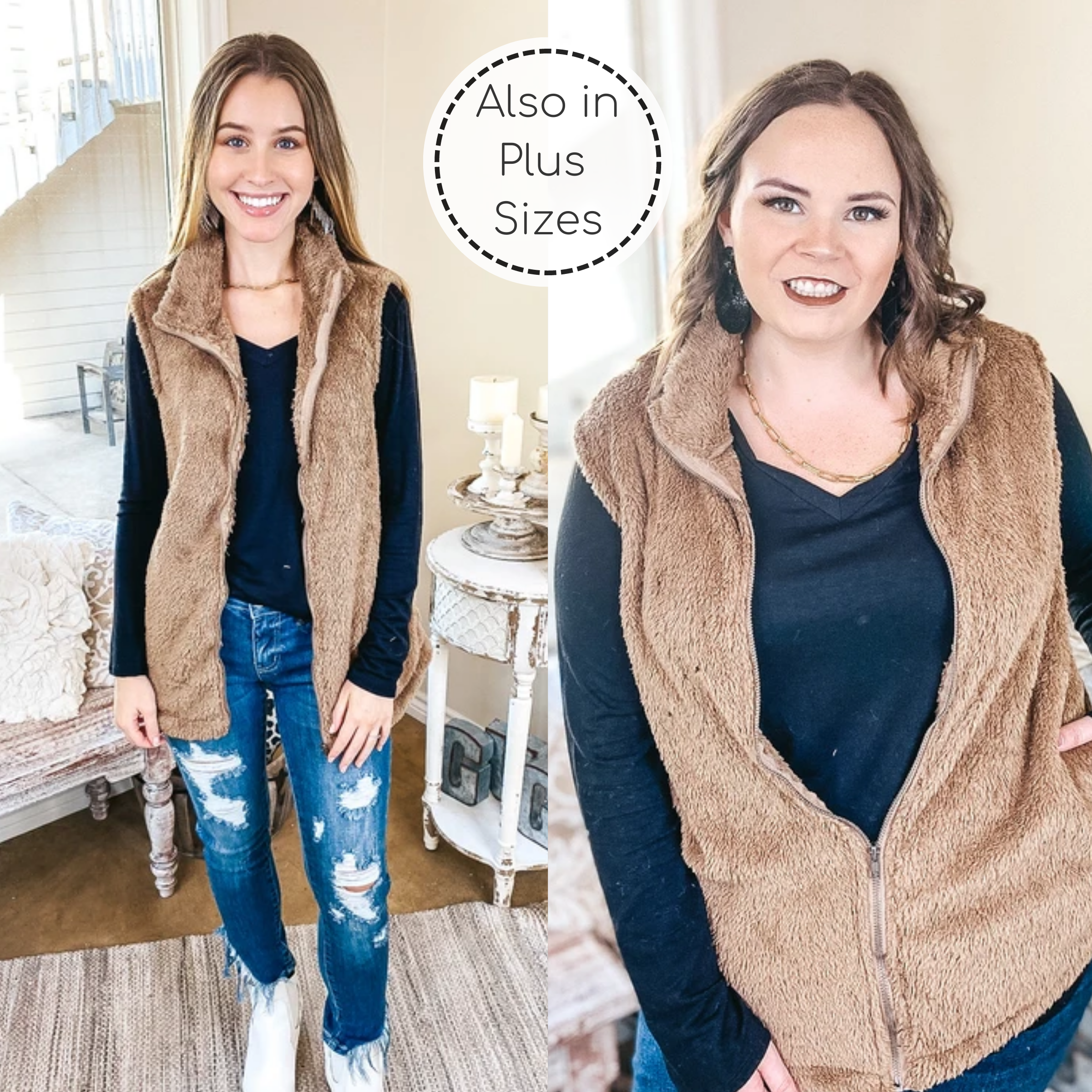Up North Zip Up Wubby Vest with Pockets in Mocha Brown - Giddy Up Glamour Boutique
