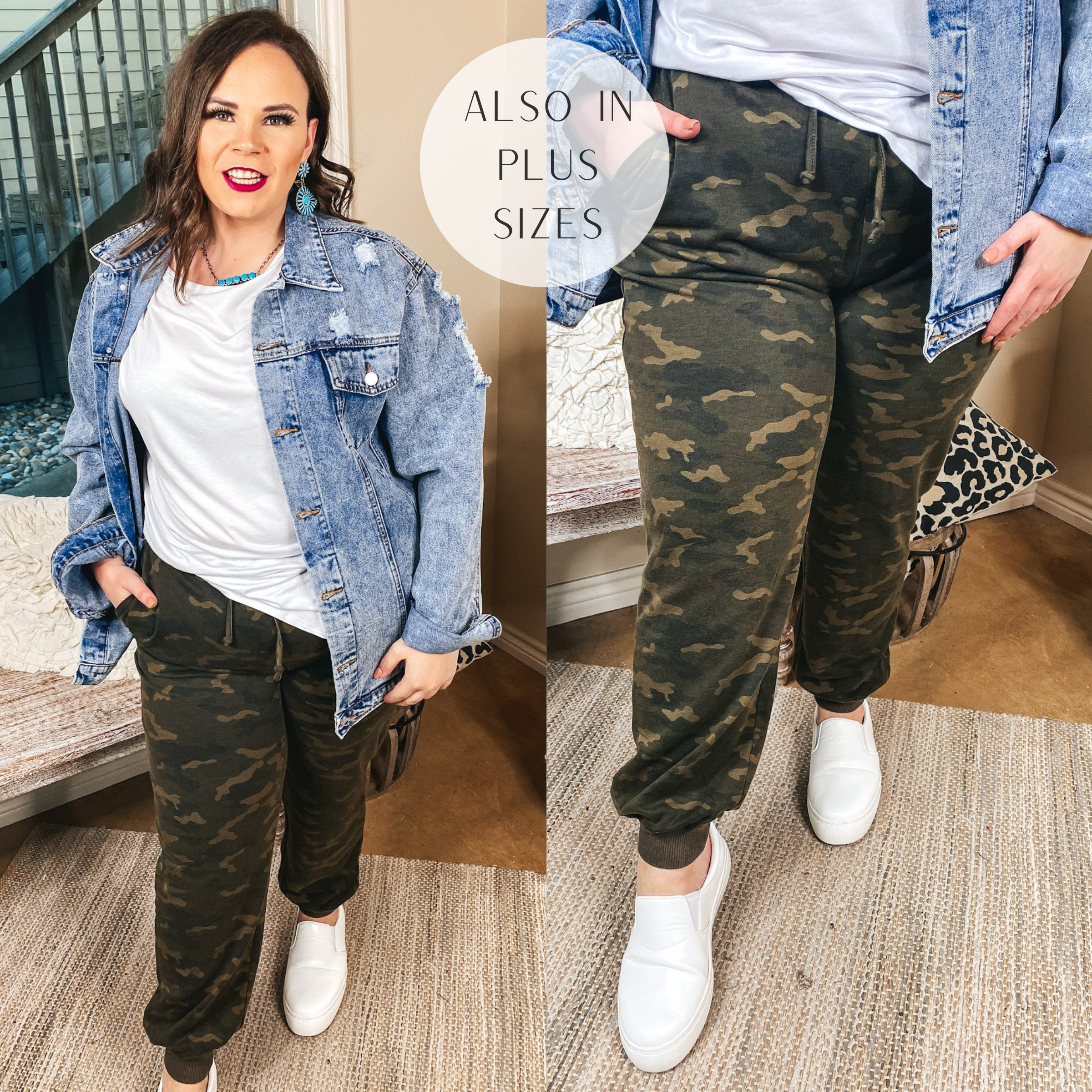 Too Cozy To Concentrate Drawstring Joggers with Pockets in Camouflage - Giddy Up Glamour Boutique