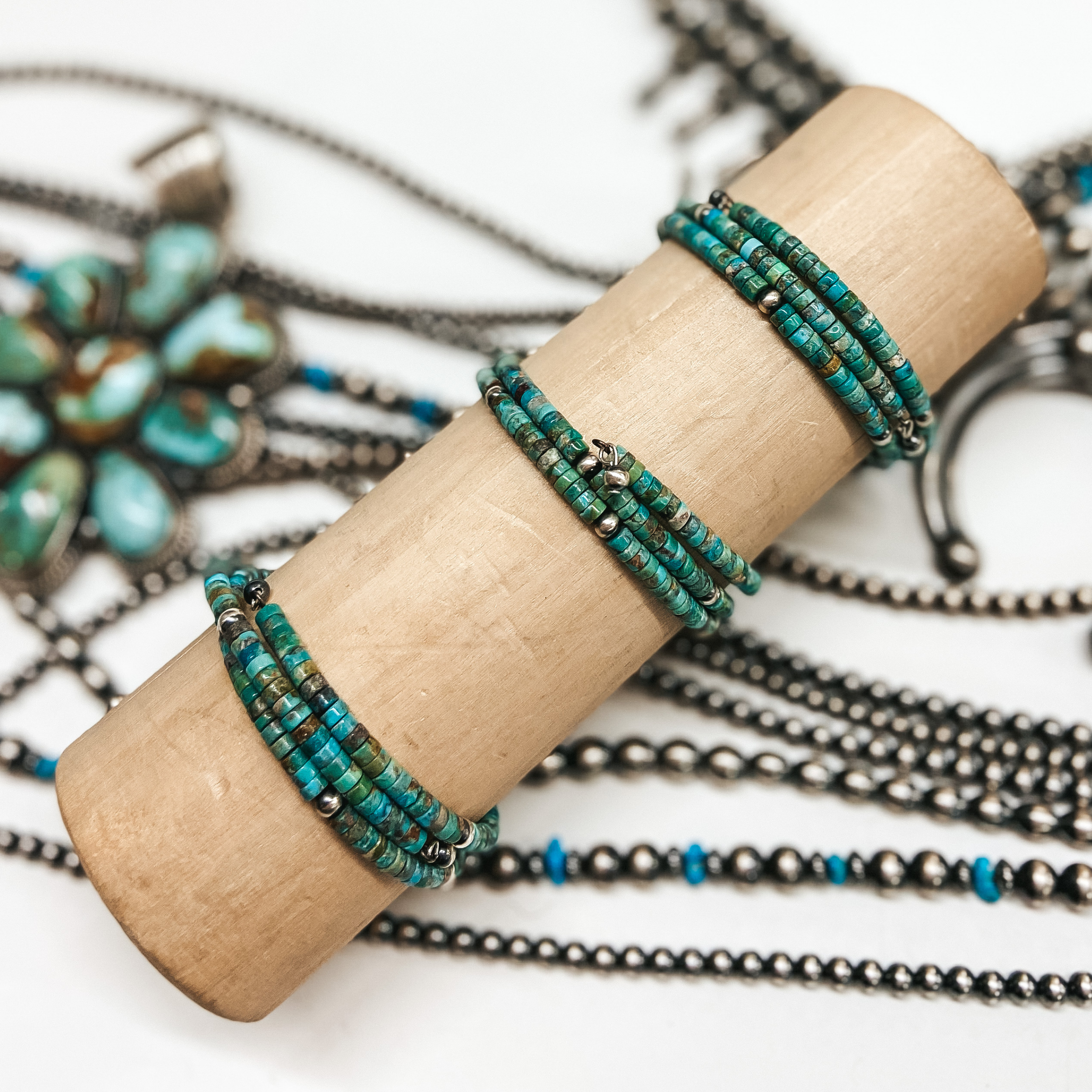 Corina Smith | Navajo Handmade Kingman Turquoise Beaded Wrap Bracelet - Giddy Up Glamour Boutique
