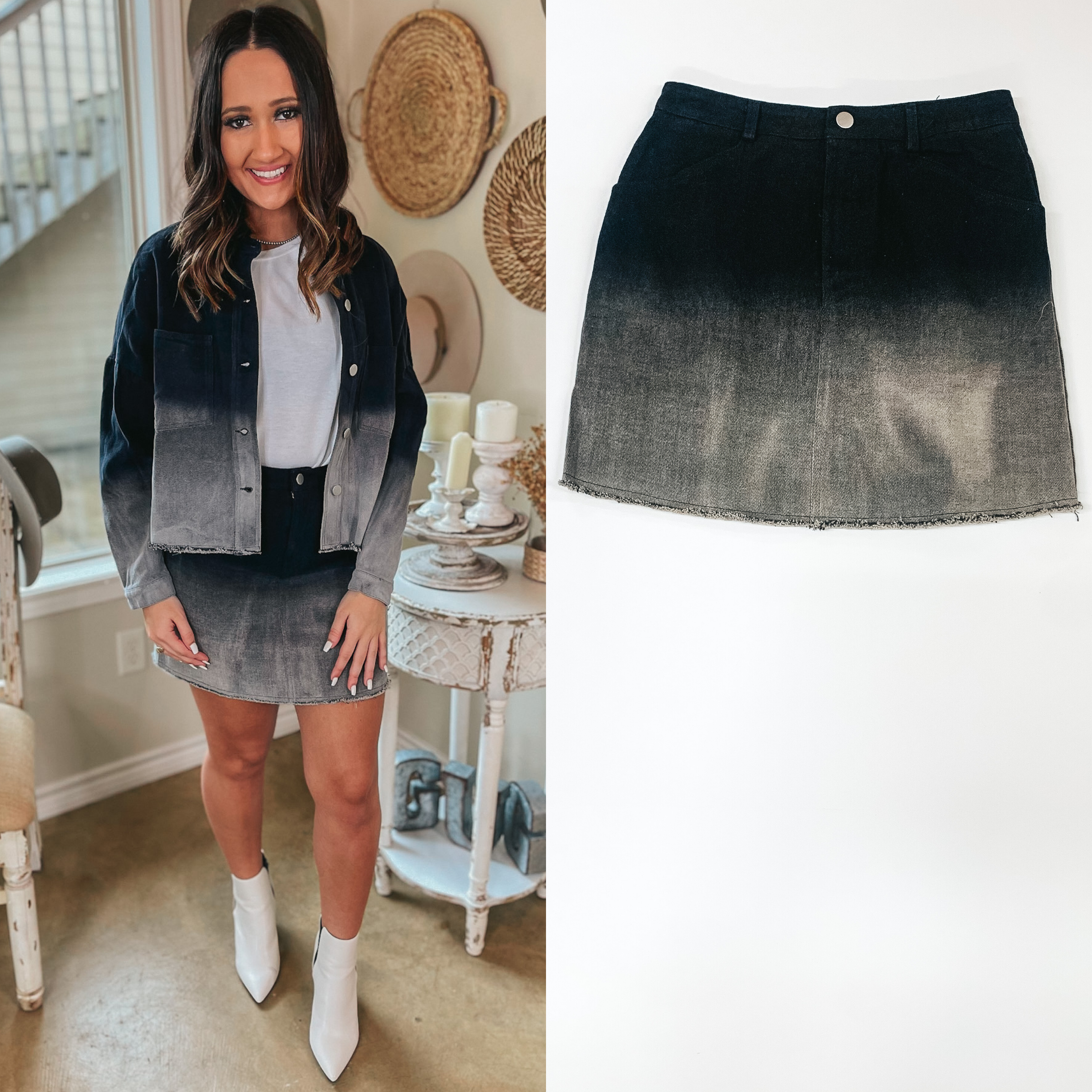90's Baby Ombre Denim Mini Skirt in Black - Giddy Up Glamour Boutique