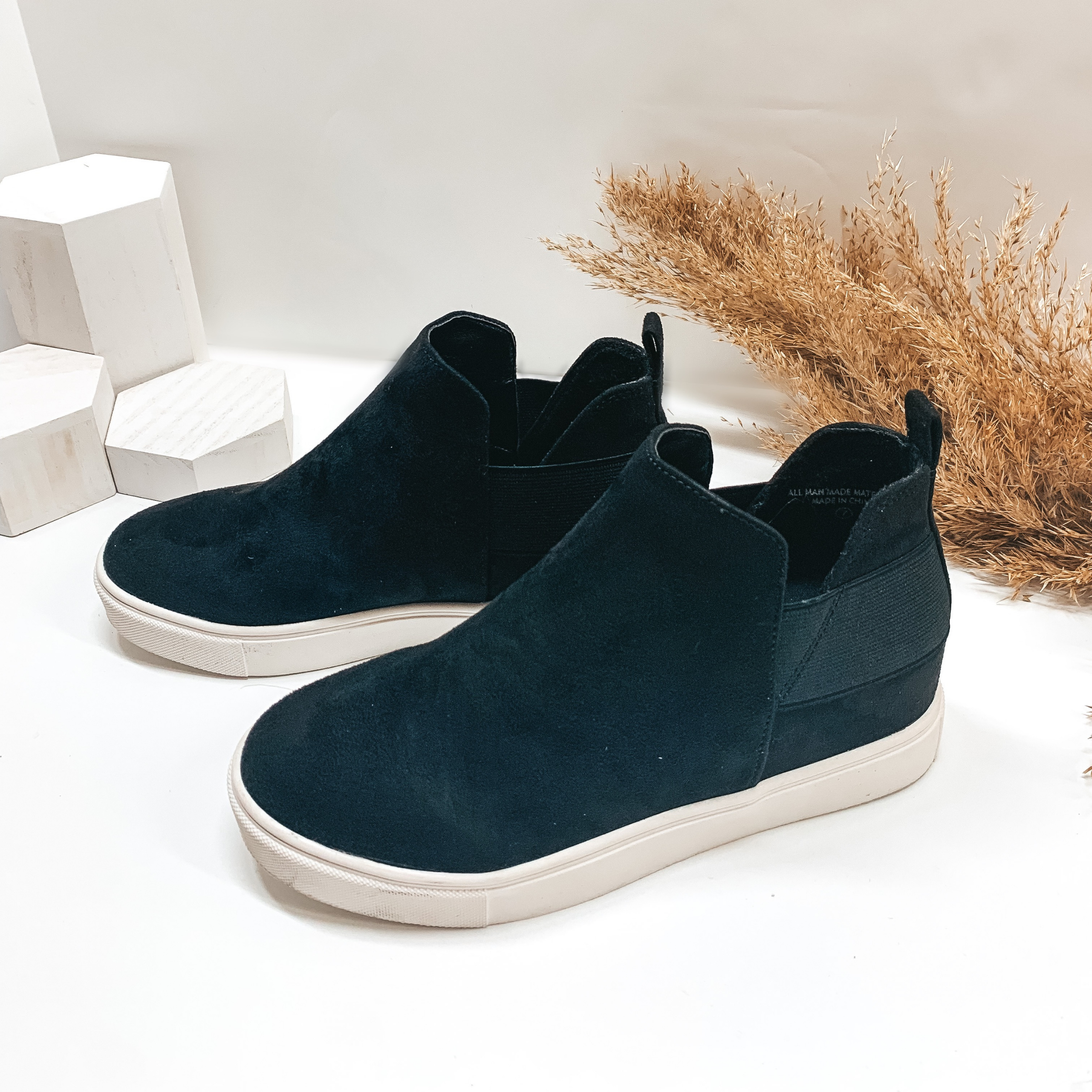 First Steps Suede Heeled Slip On Sneakers in Black - Giddy Up Glamour Boutique