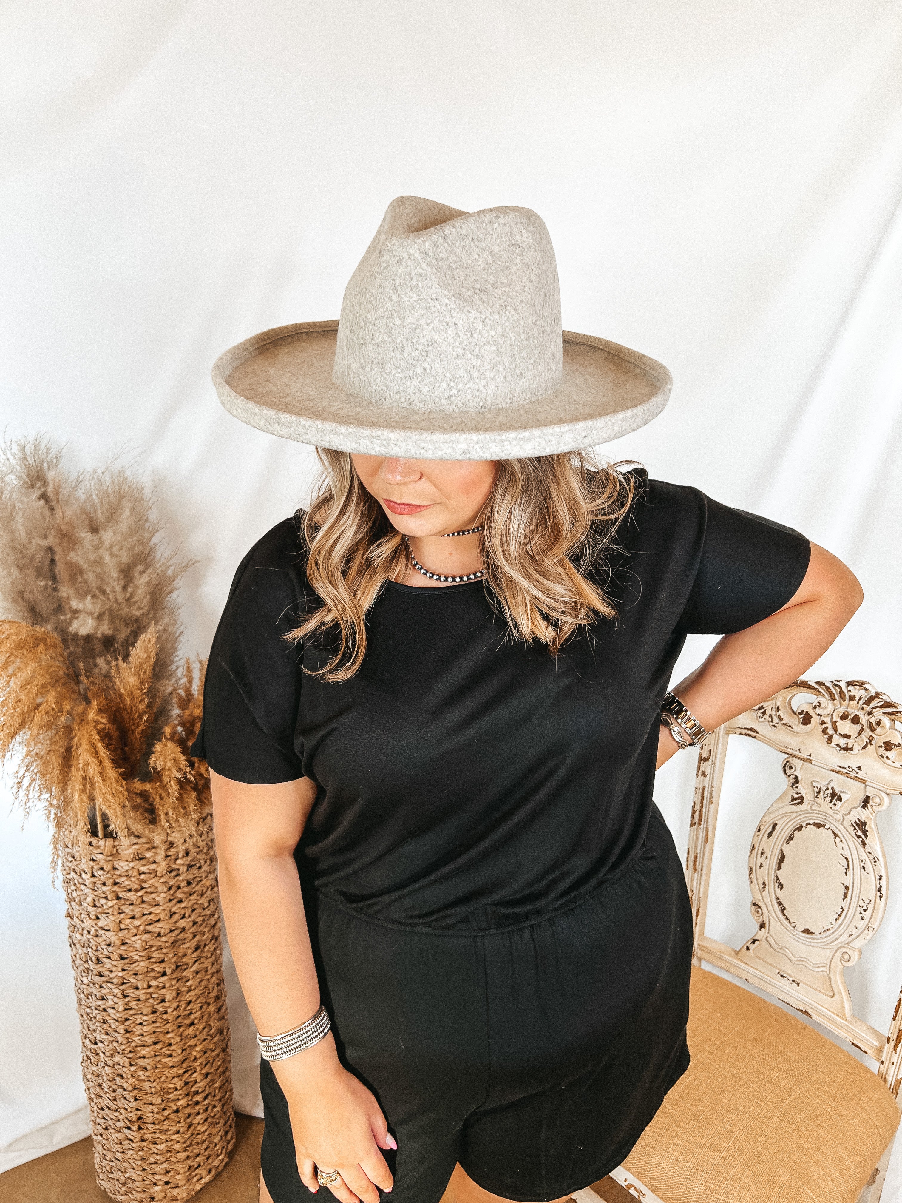 GiGi Pip | Cara Loren Pencil Brim Wool Felt Hat in Heather Grey - Giddy Up Glamour Boutique