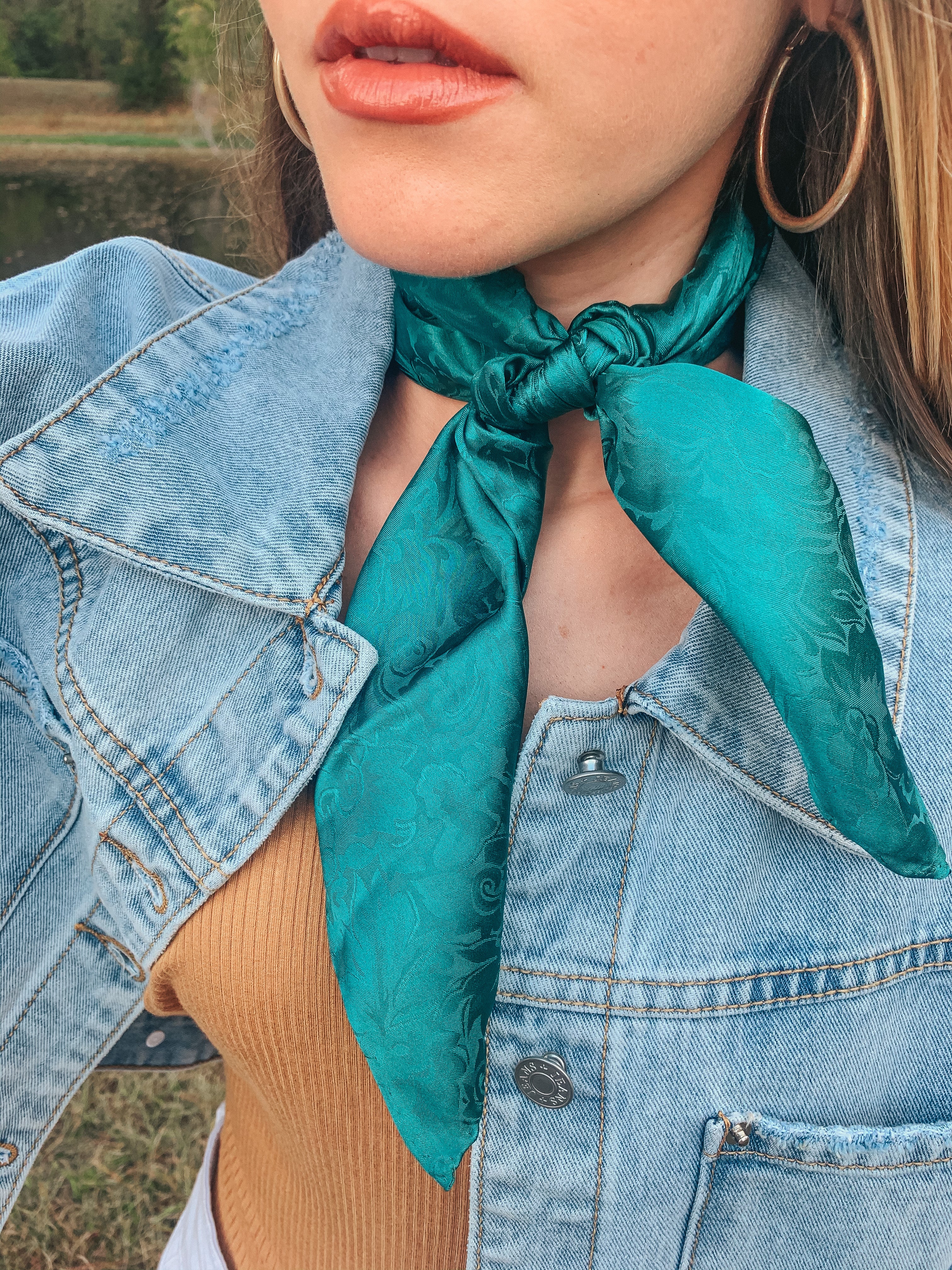 Mini Jacquard Wild Rag in Teal - Giddy Up Glamour Boutique