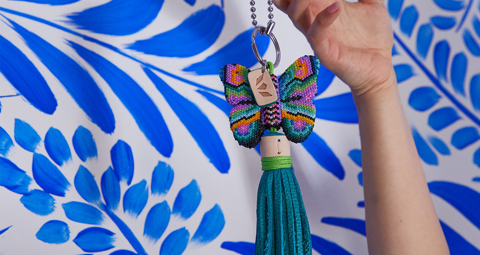Consuela | Aqua Butterfly with Himalayan Fringe Chaquira Hand Beaded Bag Charm - Giddy Up Glamour Boutique