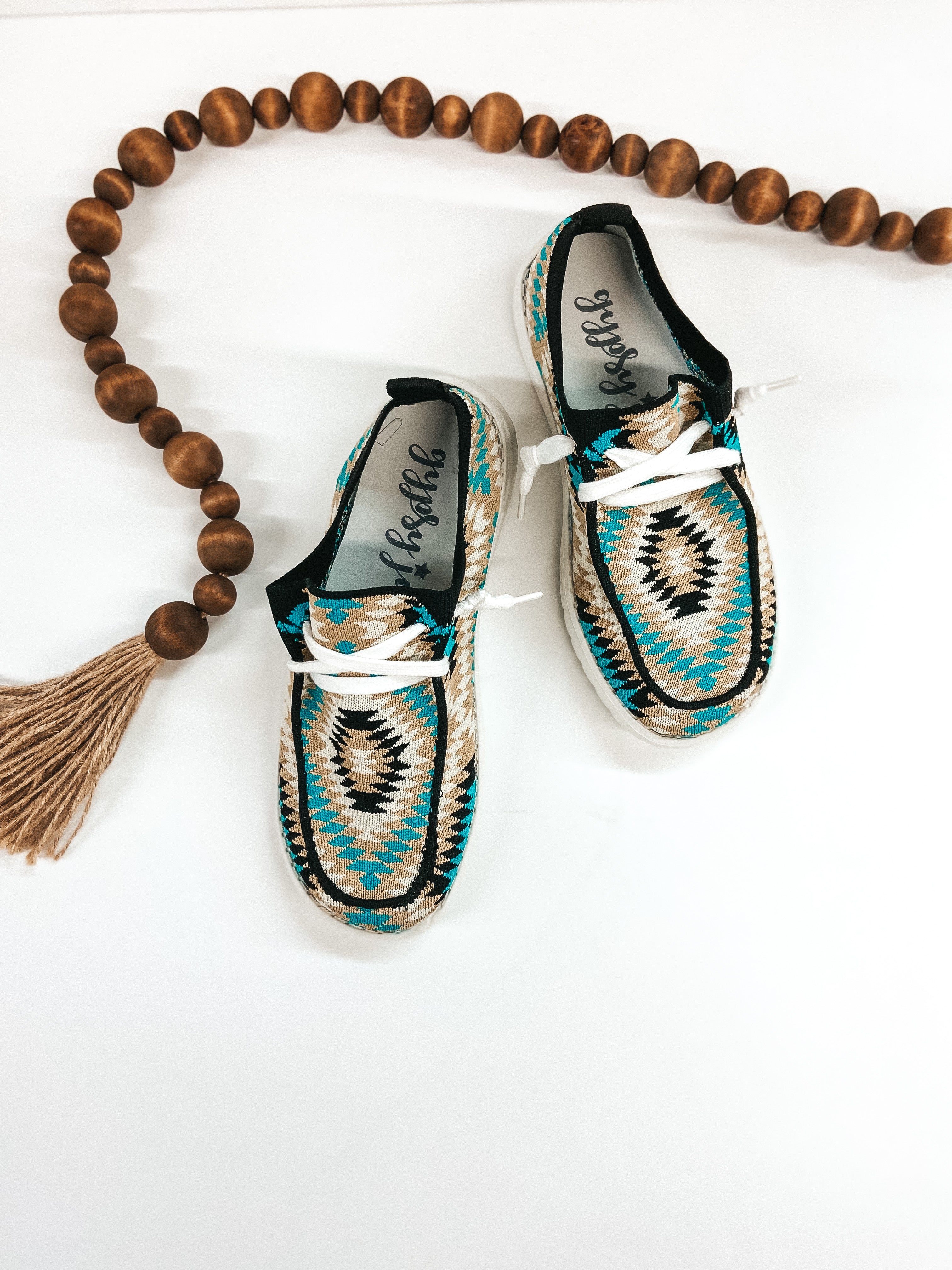 Very G | Have To Run Knit Stretch Slip On Loafers with Laces in Turquoise and Black - Giddy Up Glamour Boutique