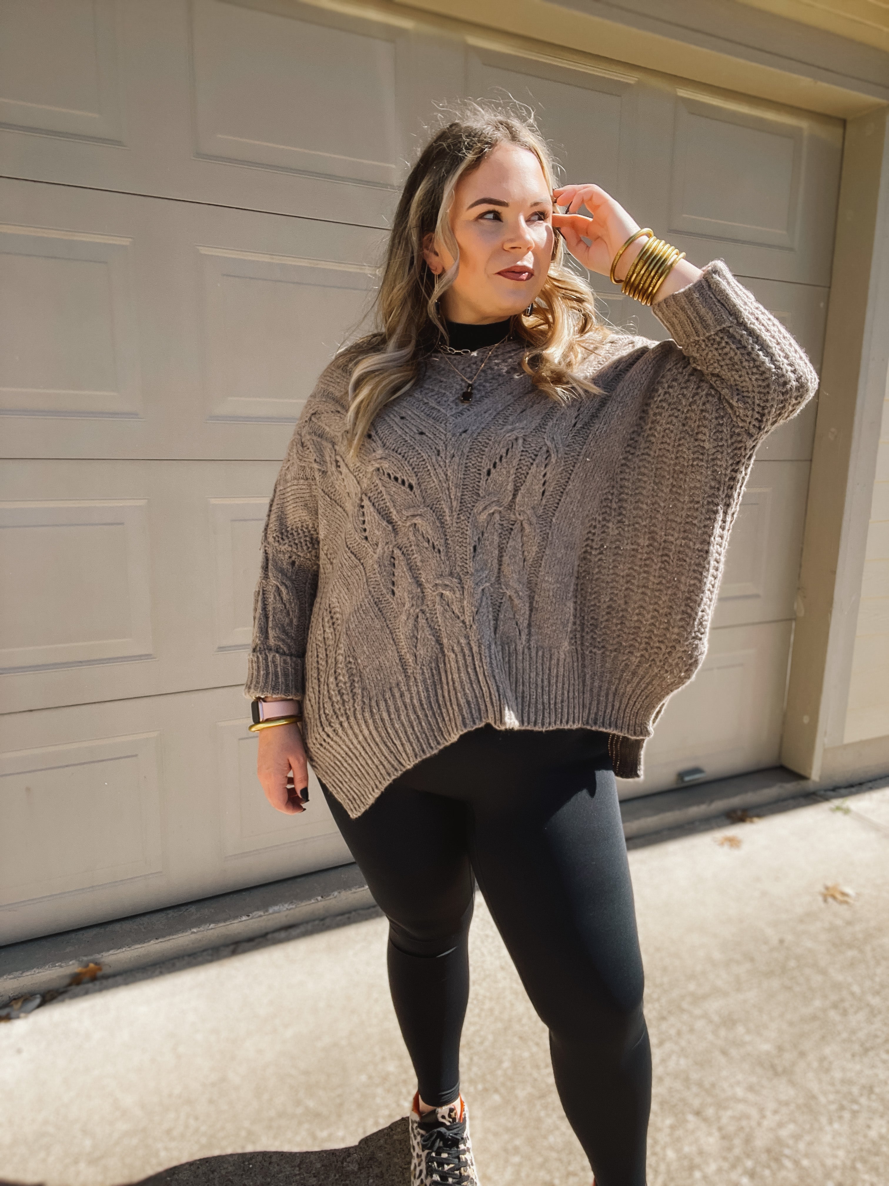 Crisp Morning Air Oversized Dolman 3/4 Sleeve Sweater in Stone Grey - Giddy Up Glamour Boutique