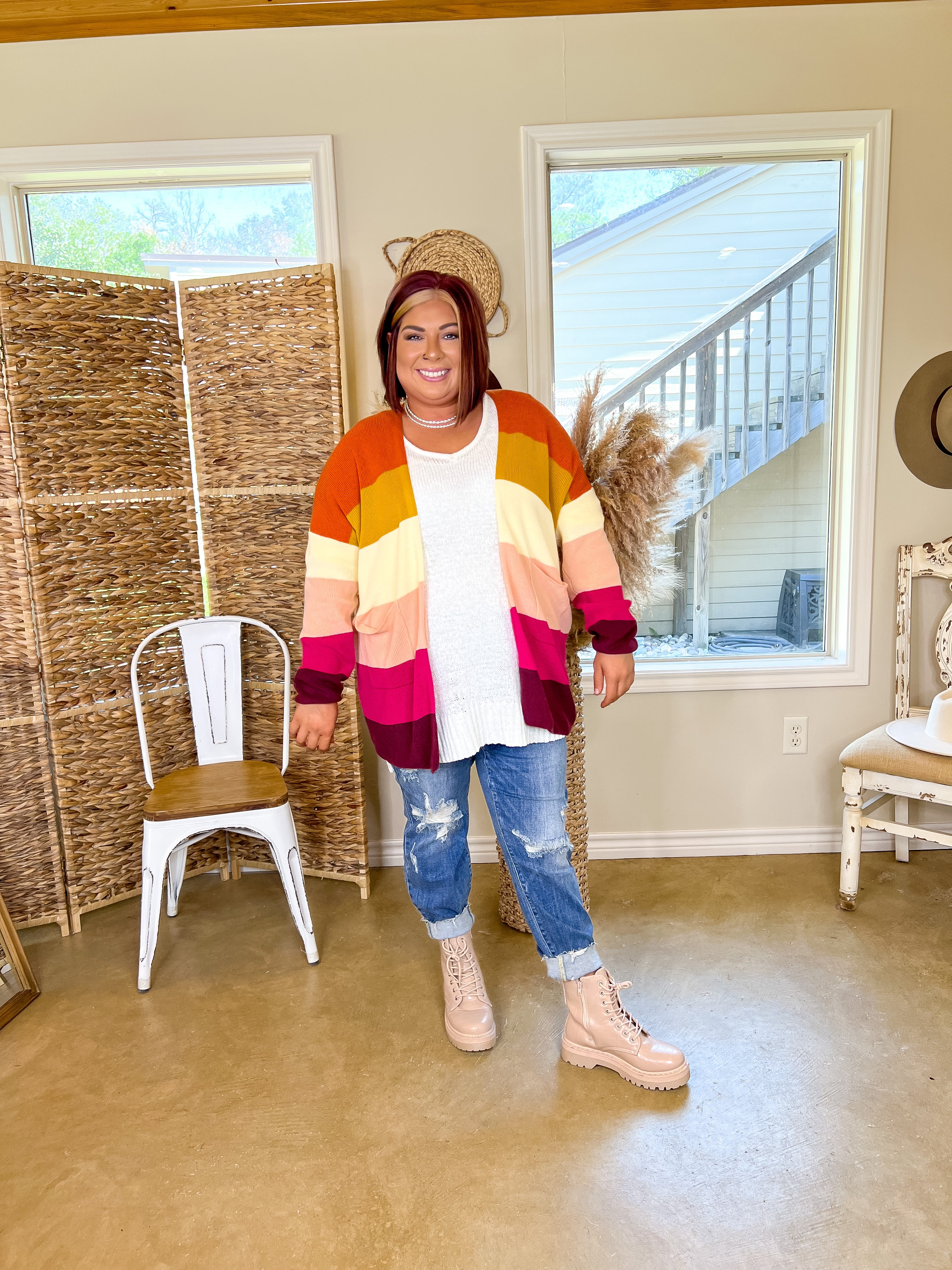 Happy Hour Multicolor Knit Cardigan in Orange and Pink - Giddy Up Glamour Boutique