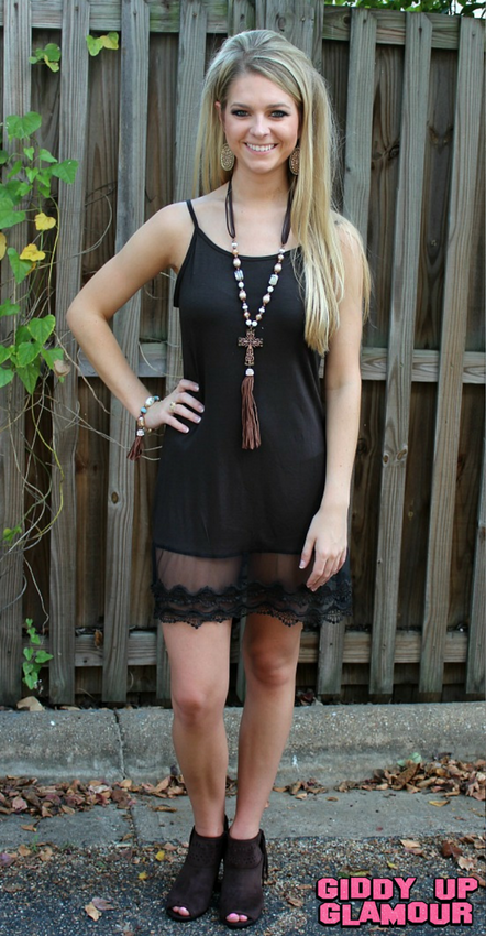 Cut to the Lace Cami Slip with Lace Trim in Chocolate Brown - Giddy Up Glamour Boutique
