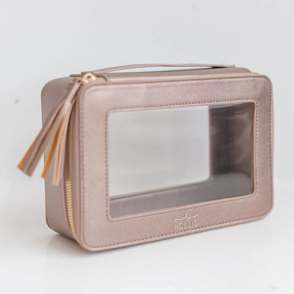 Hollis | Clear Toiletry Bag in Metallic Mocha - Giddy Up Glamour Boutique