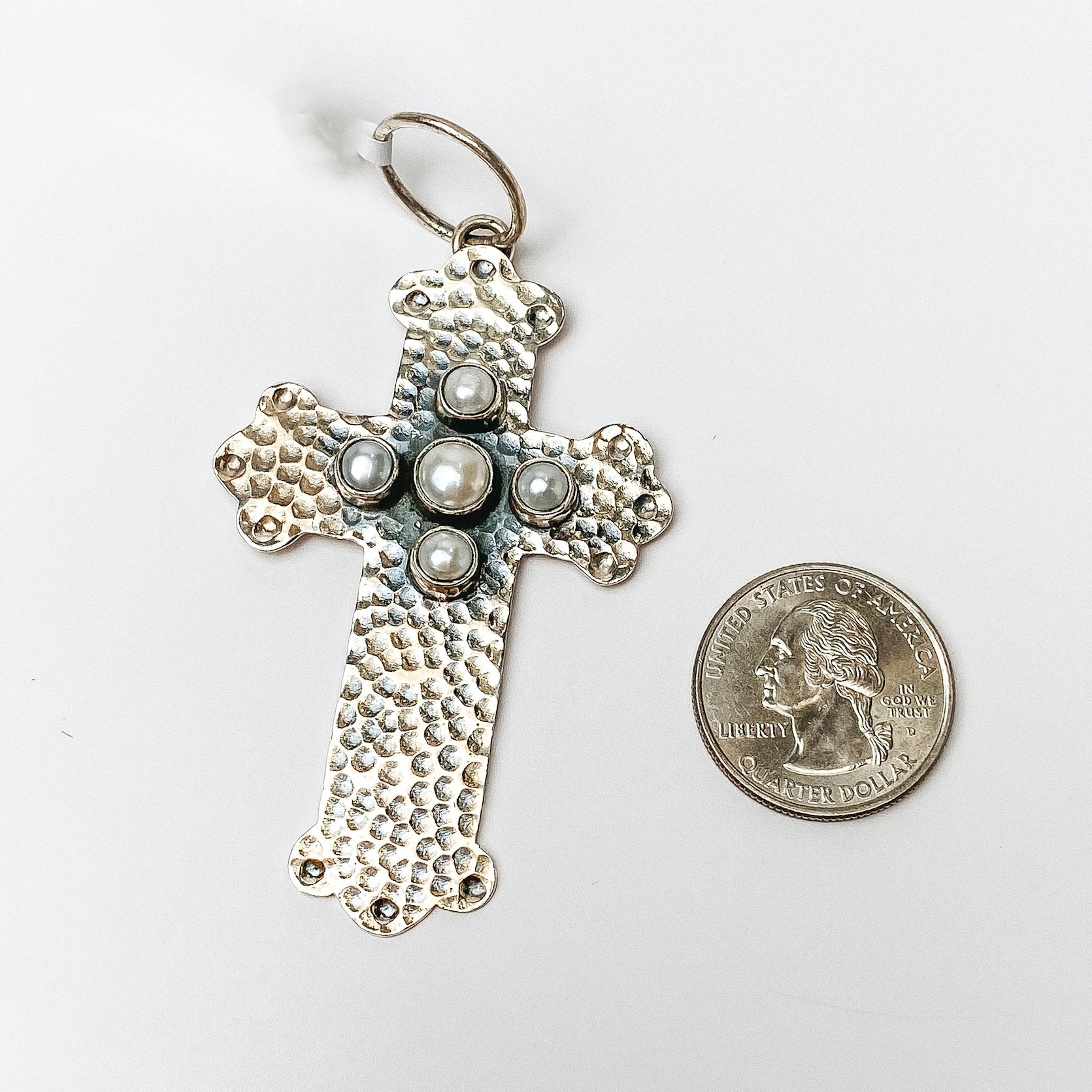 HaDa Collection | Sterling Silver Hammered Mother of Pearl Cross Pendant - Giddy Up Glamour Boutique