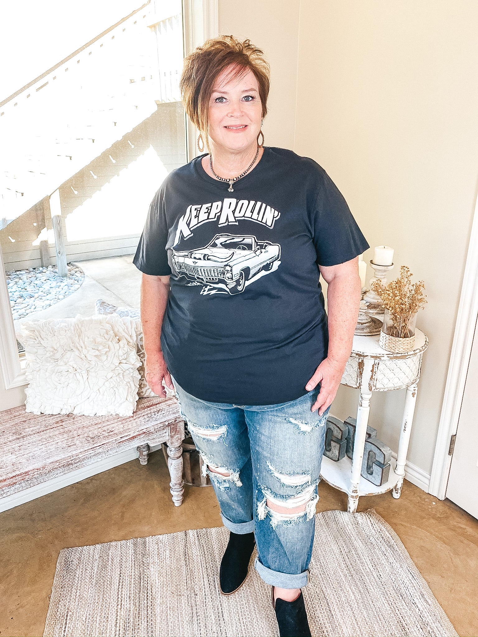 Keep Rolling With It Classic Car Graphic Tee in Black - Giddy Up Glamour Boutique
