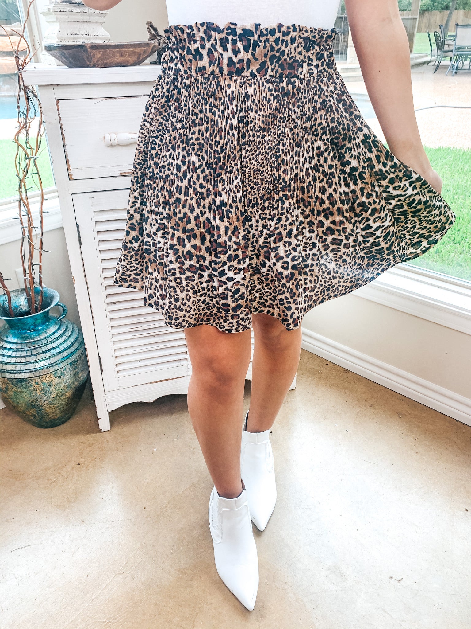Eyes On Me Pleated High Waisted Mini Skirt in Leopard - Giddy Up Glamour Boutique