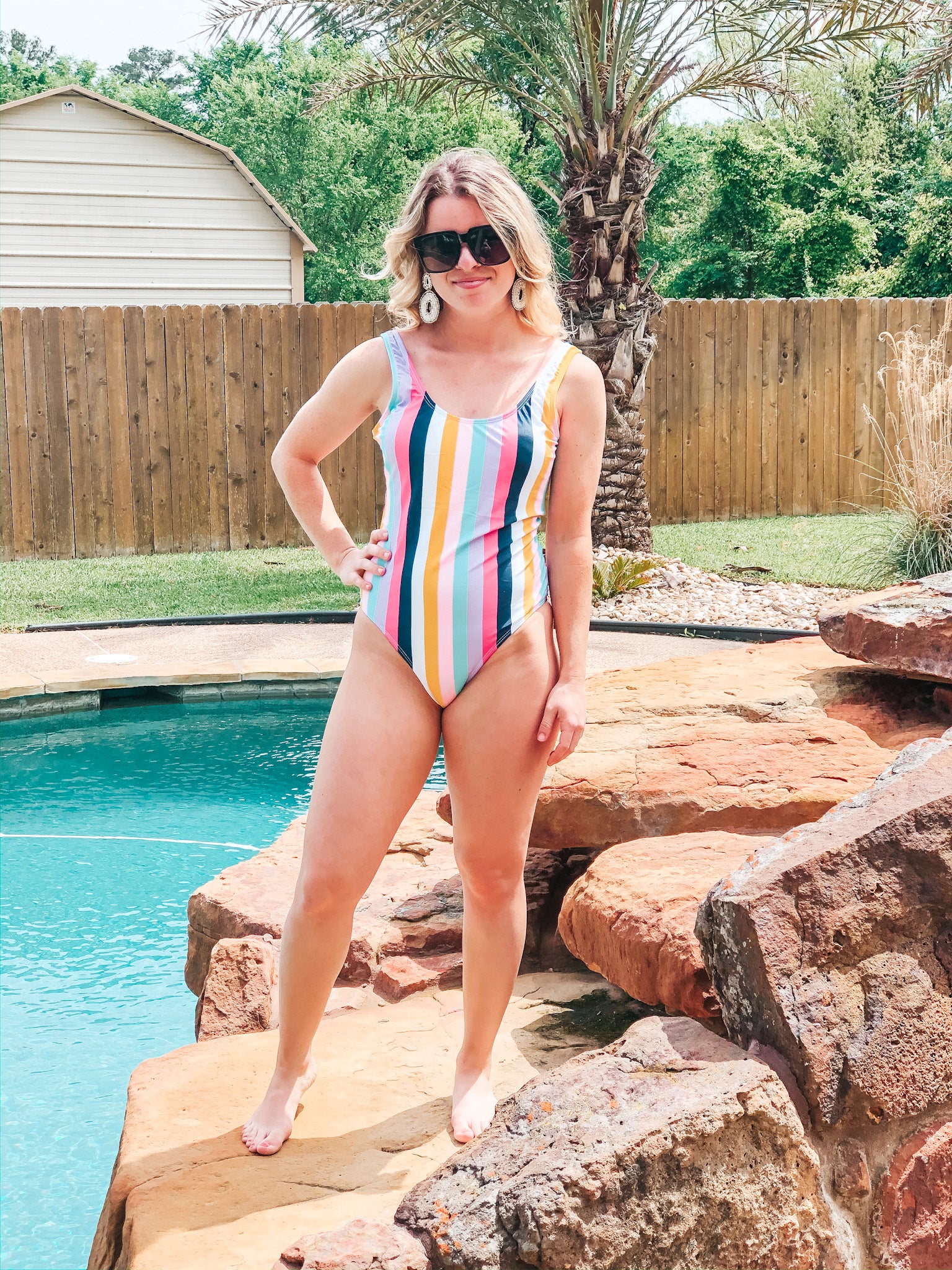 Paradise Pier Striped One Piece Swimsuit with Open Back in Multicolor - Giddy Up Glamour Boutique