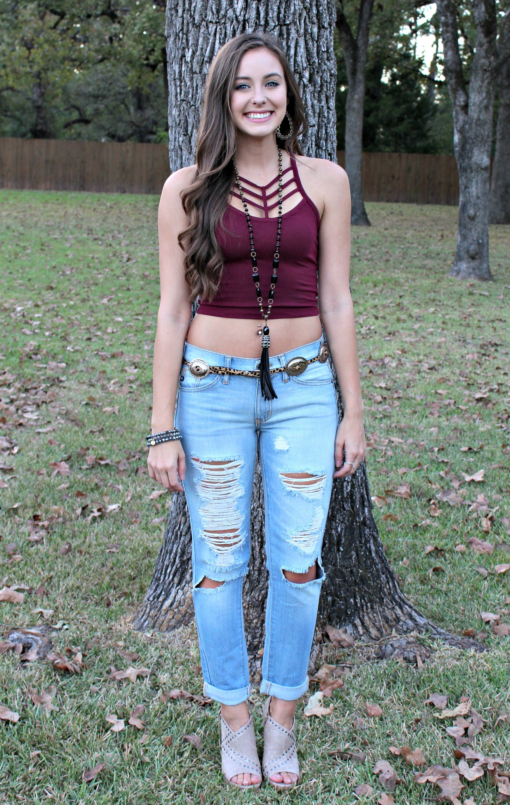 Leading Edge Caged Crop Top in Maroon - Giddy Up Glamour Boutique