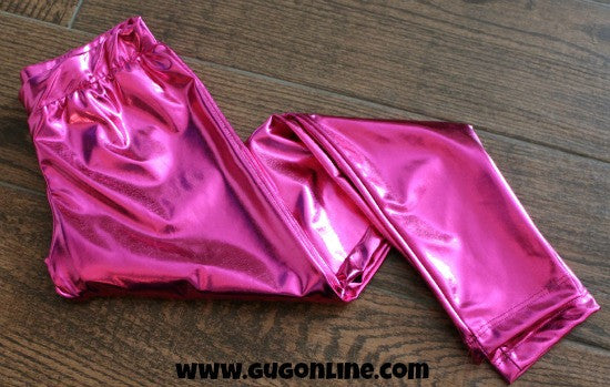 Kids Shiny and Bright Leggings in Metallic Pink - Giddy Up Glamour Boutique