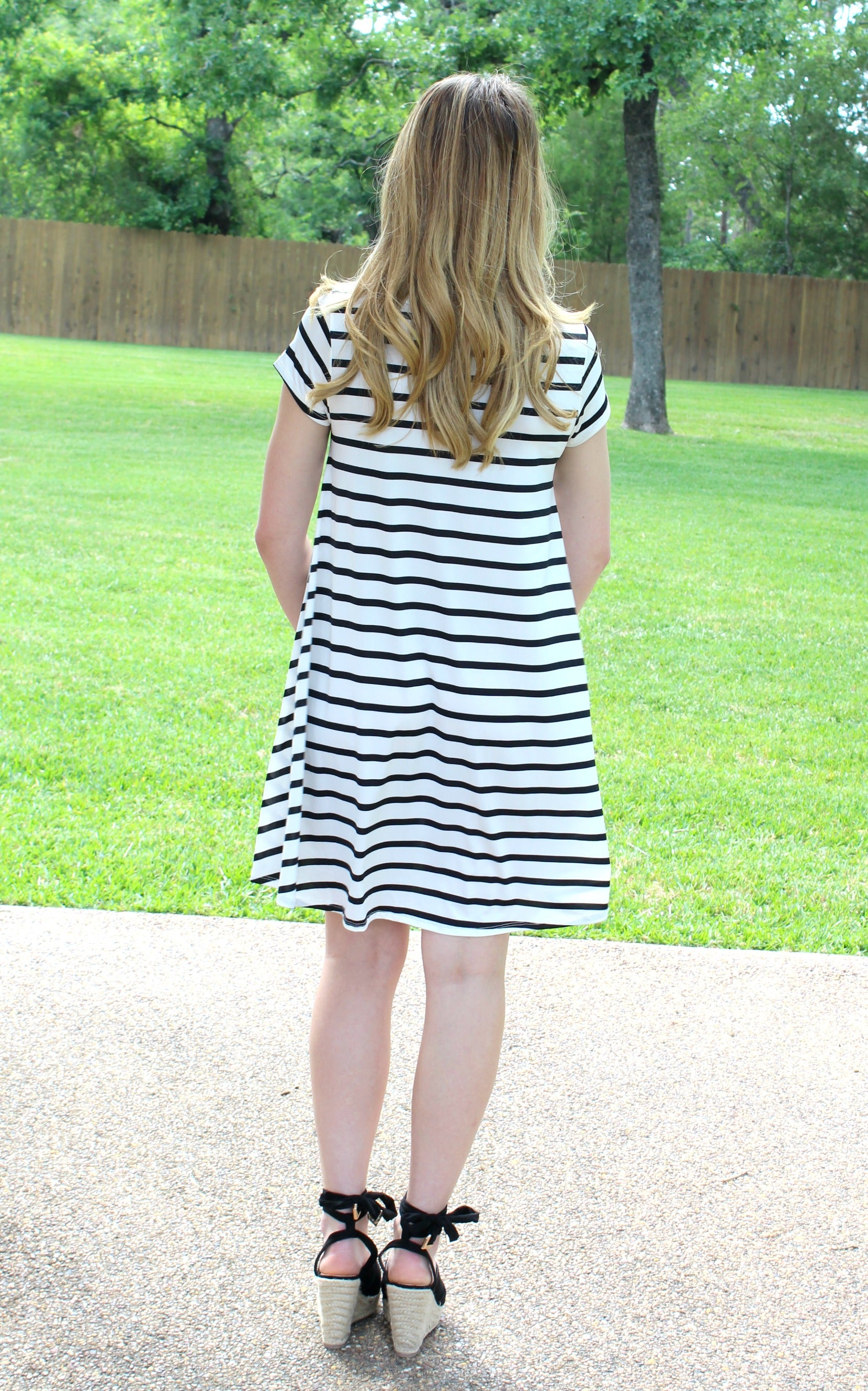 Last Chance Size S & M | All The Stripe A Line Short Sleeve Tunic Dress in Black - Giddy Up Glamour Boutique