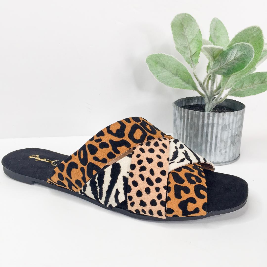 Last Chance Size 5.5 & 6 | Wild At Heart Slide on Sandals in Leopard - Giddy Up Glamour Boutique