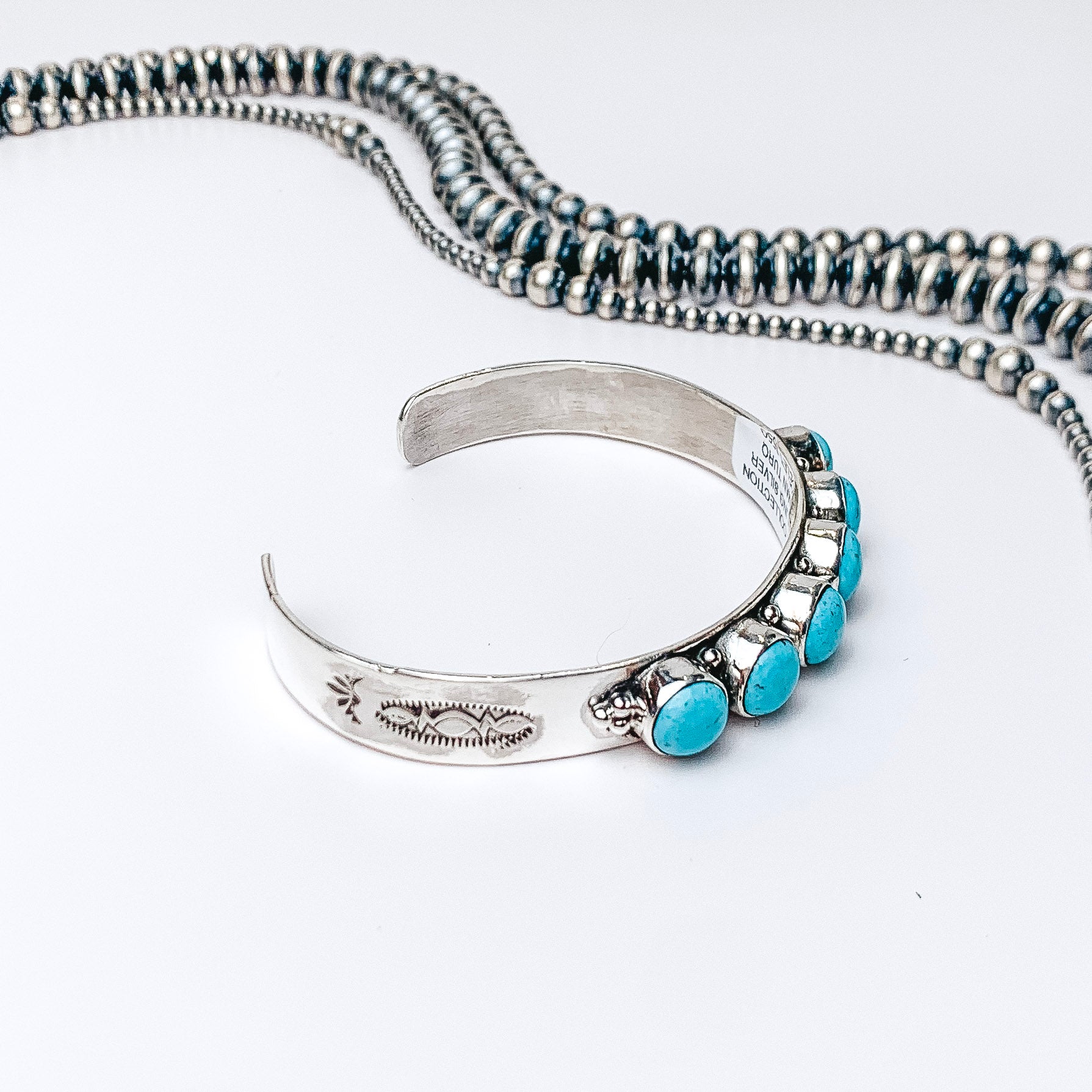 HaDa Collection | Detailed Sterling Silver Cuff with Six Blue Kingman Turquoise Stones - Giddy Up Glamour Boutique