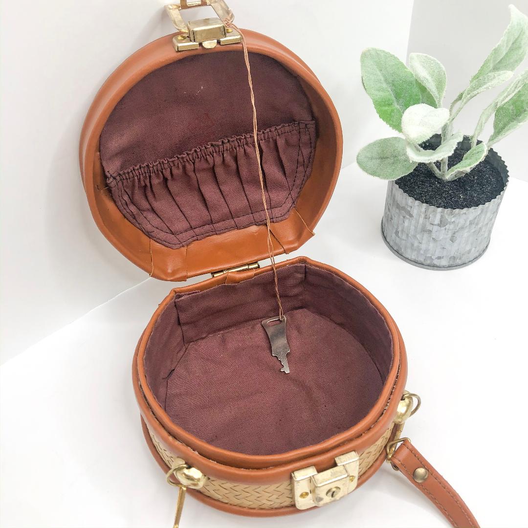 Resort Classic Small Round Wicker and Cognac Bag - Giddy Up Glamour Boutique