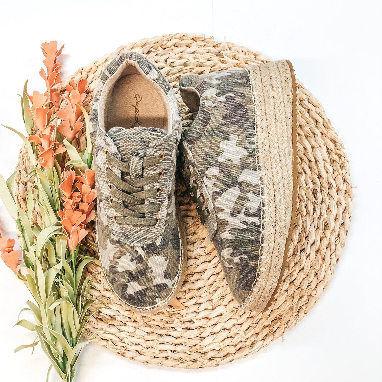 Last Chance Size 6, 7, & 8 | Ready to Roam Lace Up Espadrille Sneakers in Camo - Giddy Up Glamour Boutique