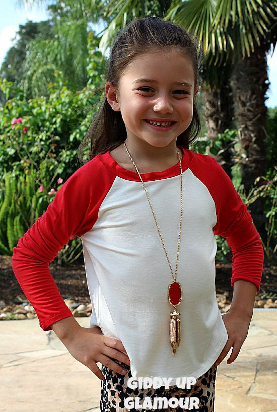 Kids Red Sleeve Baseball Tee - Giddy Up Glamour Boutique