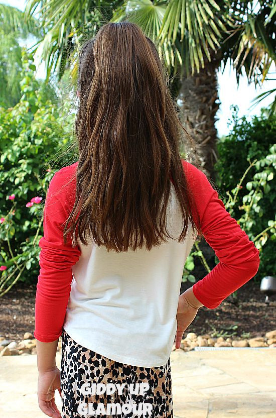 Kids Red Sleeve Baseball Tee - Giddy Up Glamour Boutique
