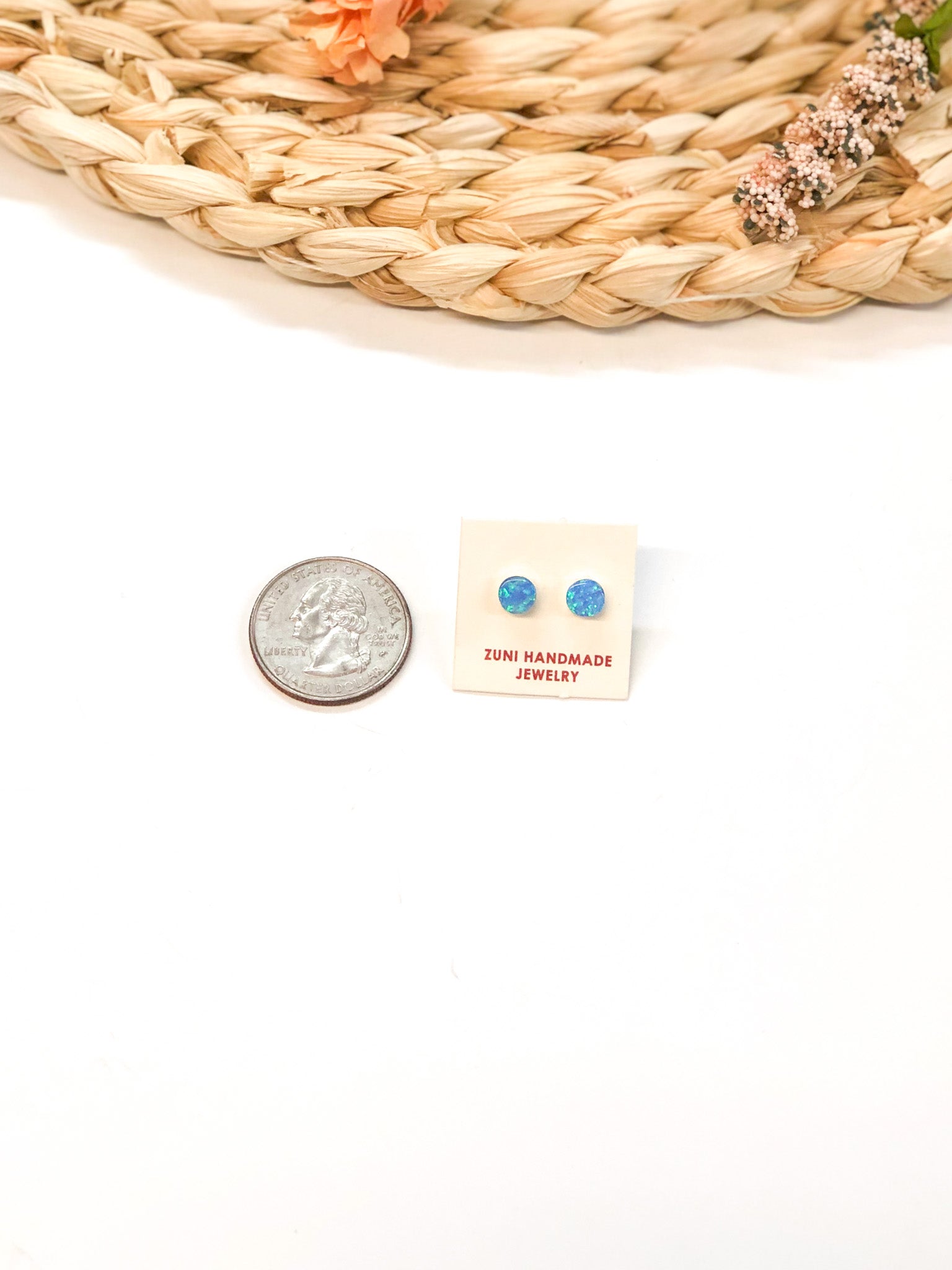 Sarah Bowannie | Zuni Handmade Sterling Silver Circle Studs in Blue Opal - Giddy Up Glamour Boutique