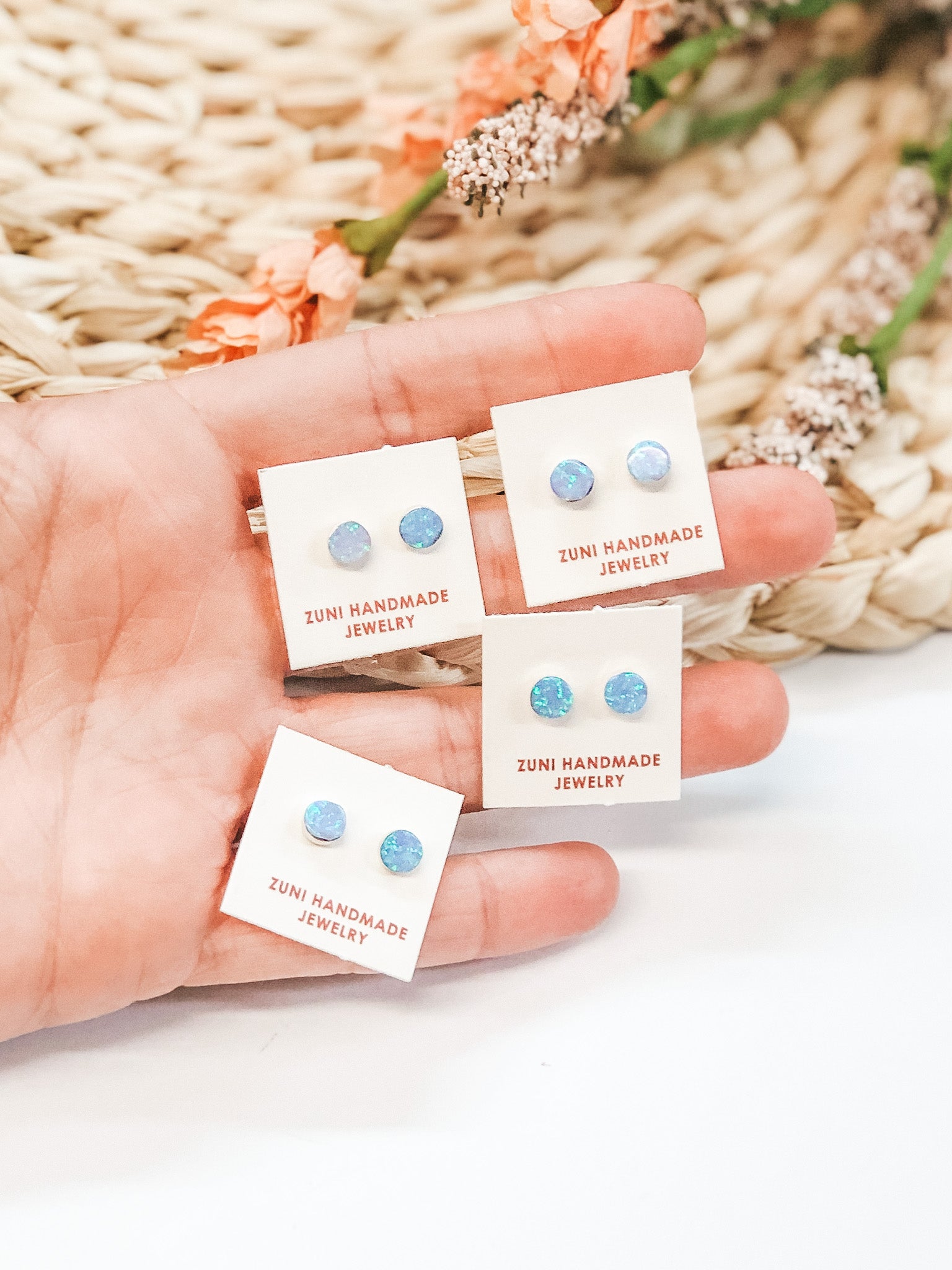 Sarah Bowannie | Zuni Handmade Sterling Silver Circle Studs in Blue Opal - Giddy Up Glamour Boutique