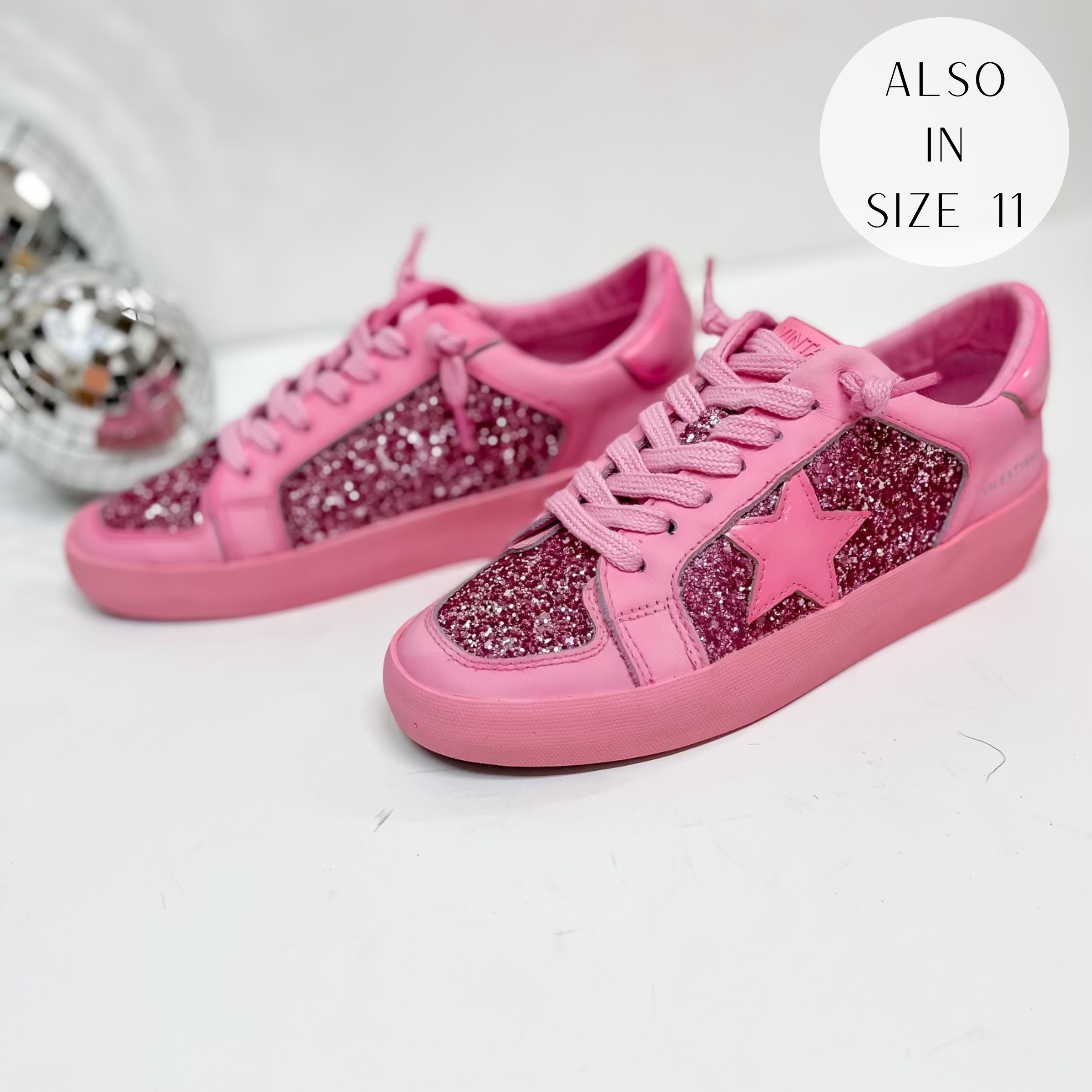 Vintage Havana | Alexis Dip Dye Glitter Sneakers in Hot Pink - Giddy Up Glamour Boutique