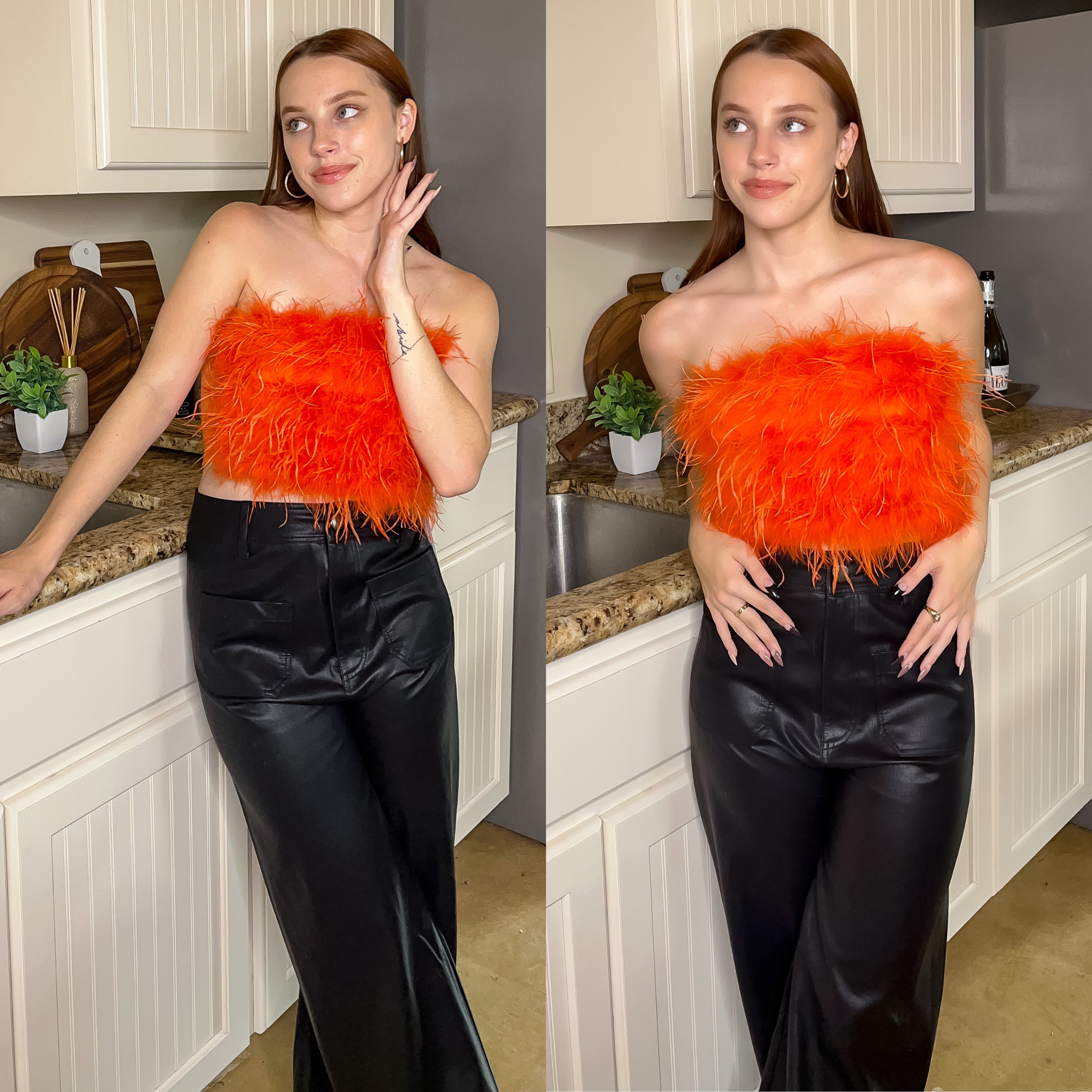 Luxe Moment Strapless Feather Crop Top in Orange - Giddy Up Glamour Boutique