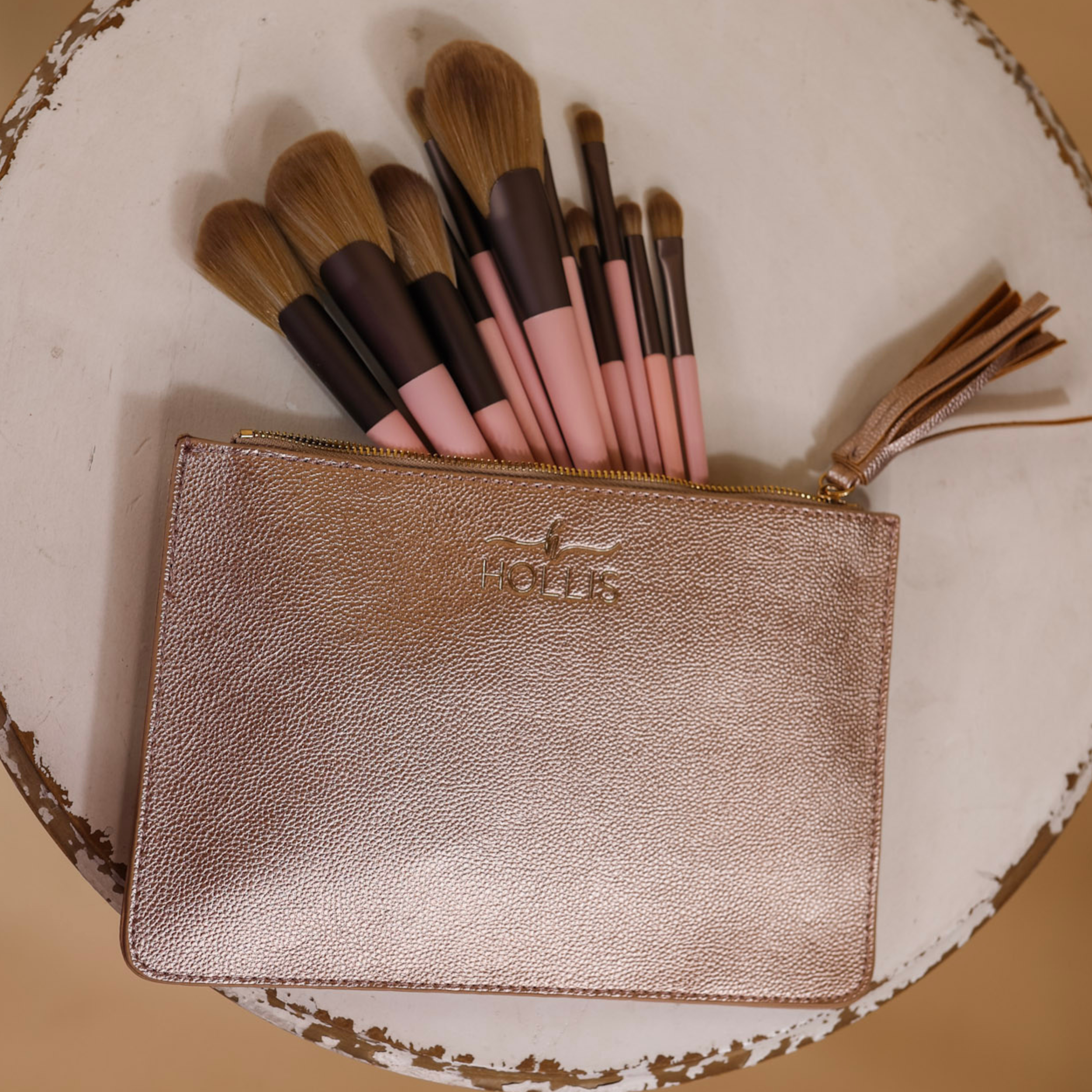 Hollis | Brush and Pouch Set in Rose Gold - Giddy Up Glamour Boutique