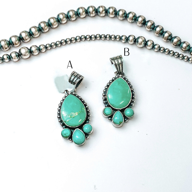 HaDa Collections | Sterling Silver and Kingman Turquoise Teardrop Stone Pendant with Three Accent Stones - Giddy Up Glamour Boutique