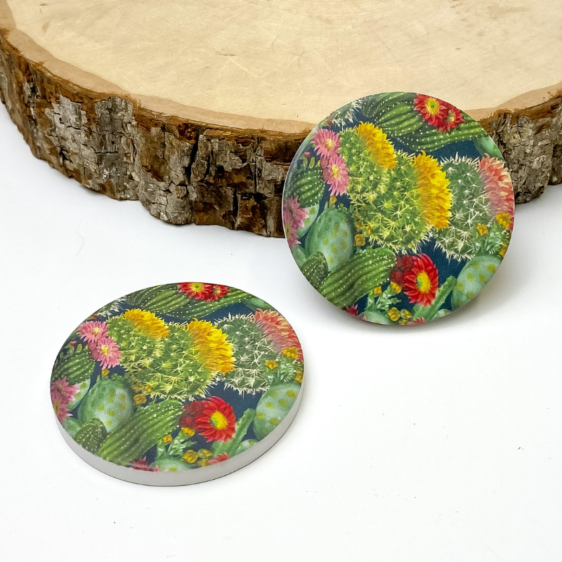 Set of Two | Colorful Cactus Car Coasters - Giddy Up Glamour Boutique