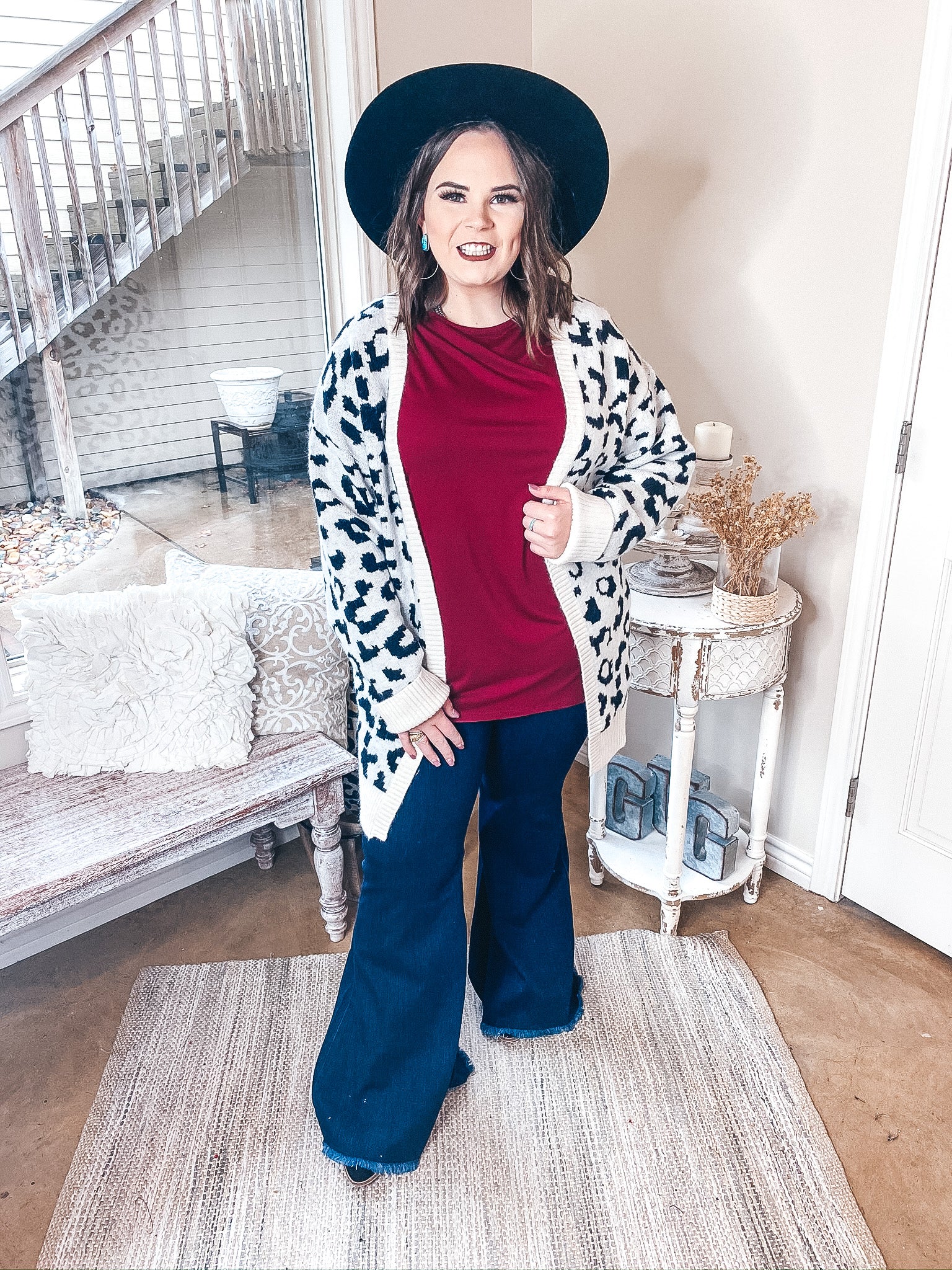 Missing You Black Leopard Long Sleeve Open Front Cardigan in Ivory - Giddy Up Glamour Boutique