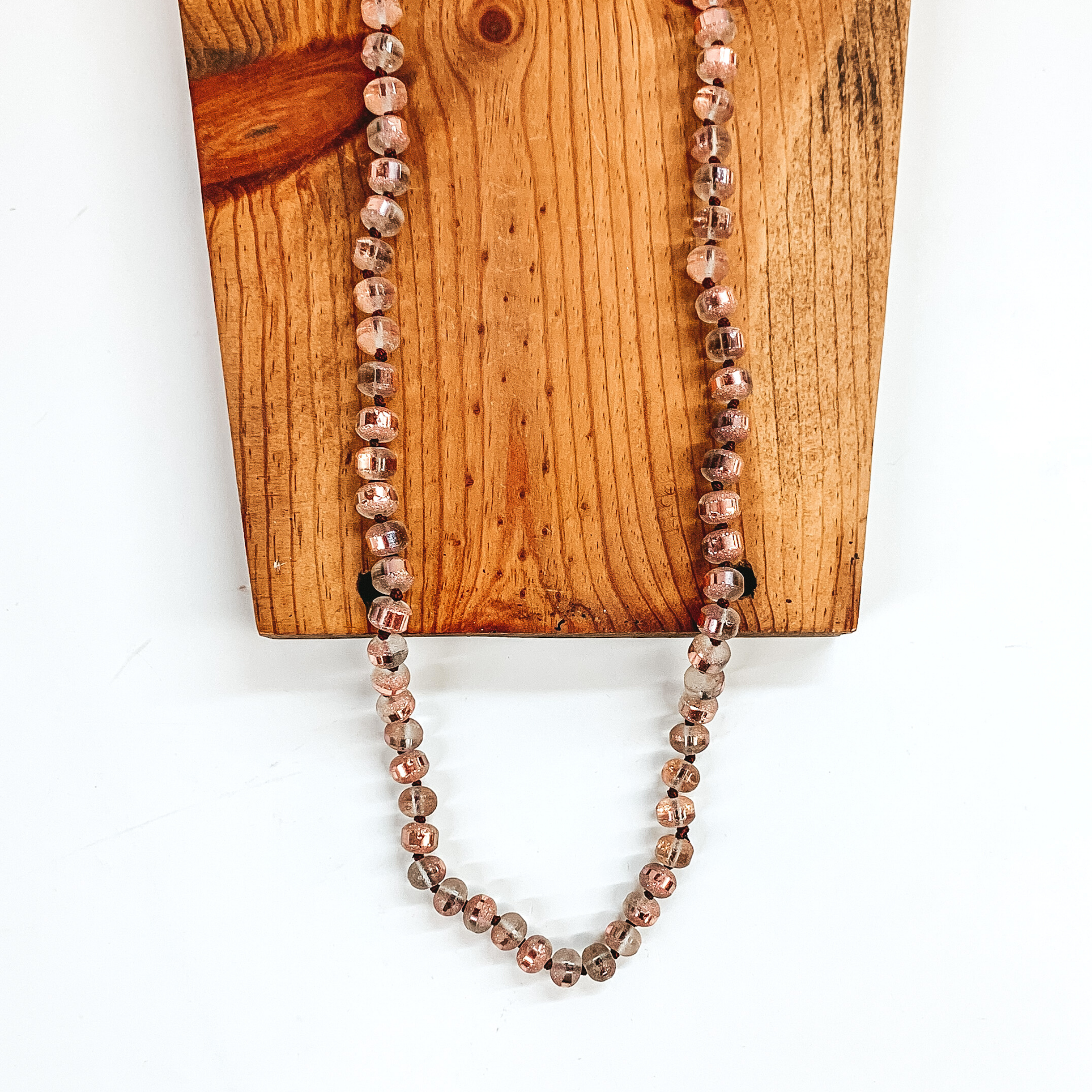 36 Inch Long Layering 8mm Crystal Strand Necklace in Bronze and Rose Gold - Giddy Up Glamour Boutique