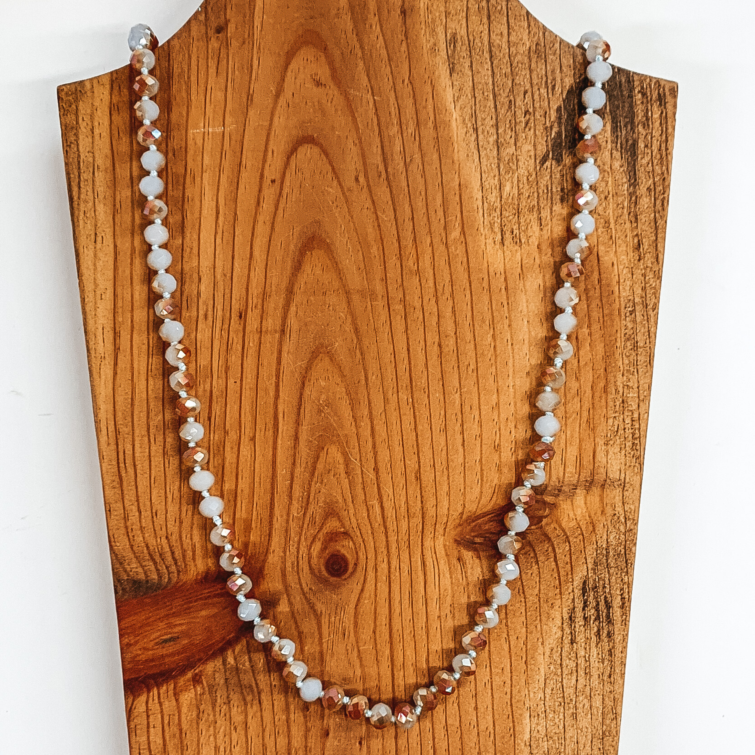 36 Inch Long Layering 8mm Crystal Strand Necklace in Periwinkle and Rust - Giddy Up Glamour Boutique