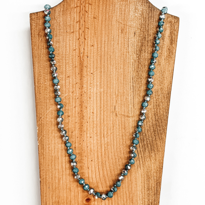 36 Inch 8mm Crystal Strand Necklace in Blue and Silver Mix - Giddy Up Glamour Boutique