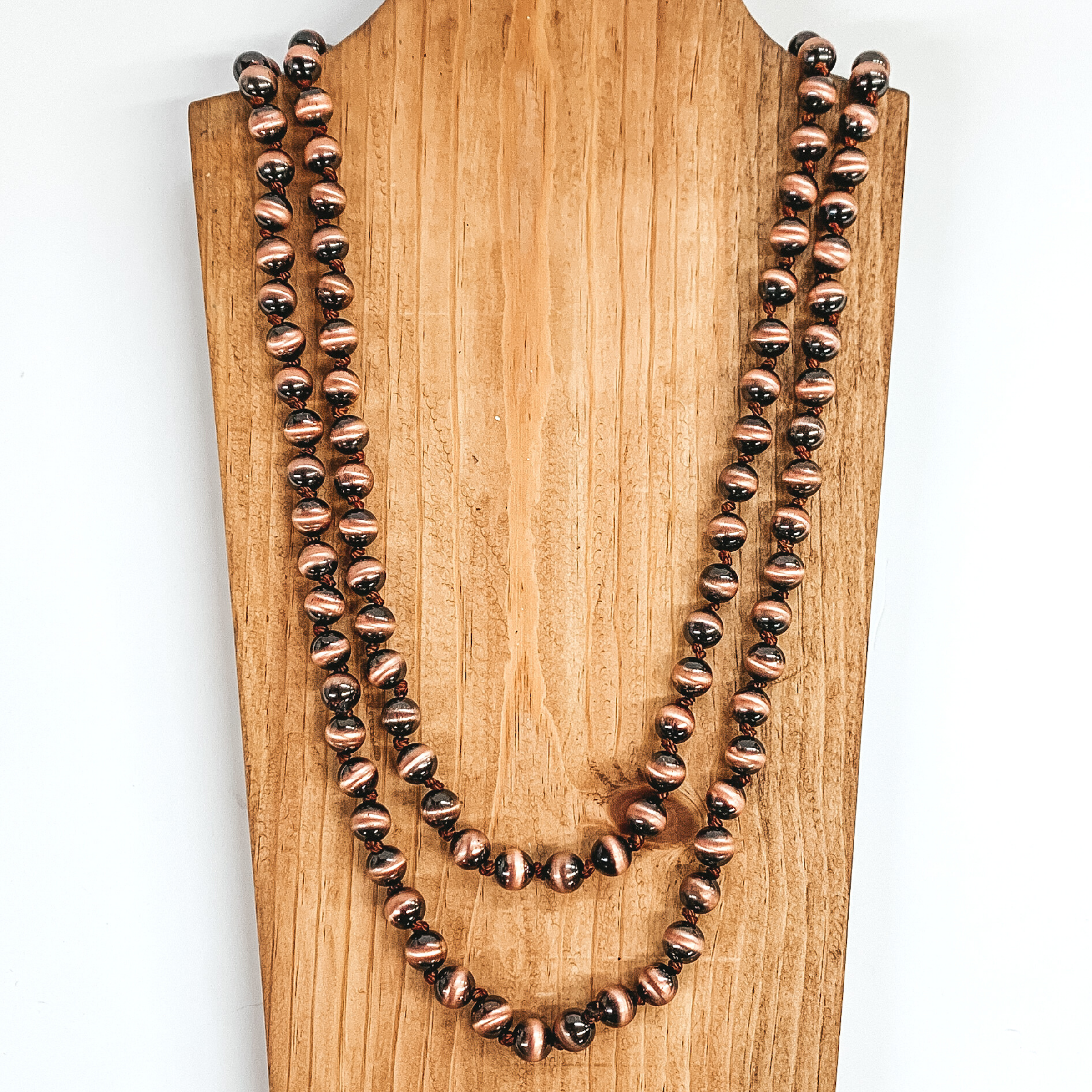 Large Navajo Pearl Inspired  Layering Necklace in Copper Tone - Giddy Up Glamour Boutique